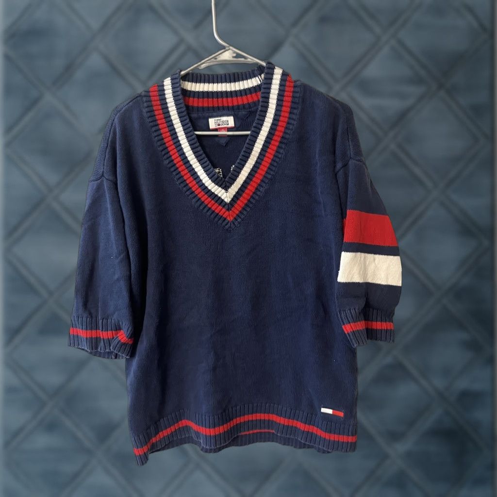 Tommy Hilfiger Tommy Hilfiger Denim Sweater V-neck Big Spell Out Big Logo Men XS Blue Size US XS / EU 42 / 0 - 1 Thumbnail