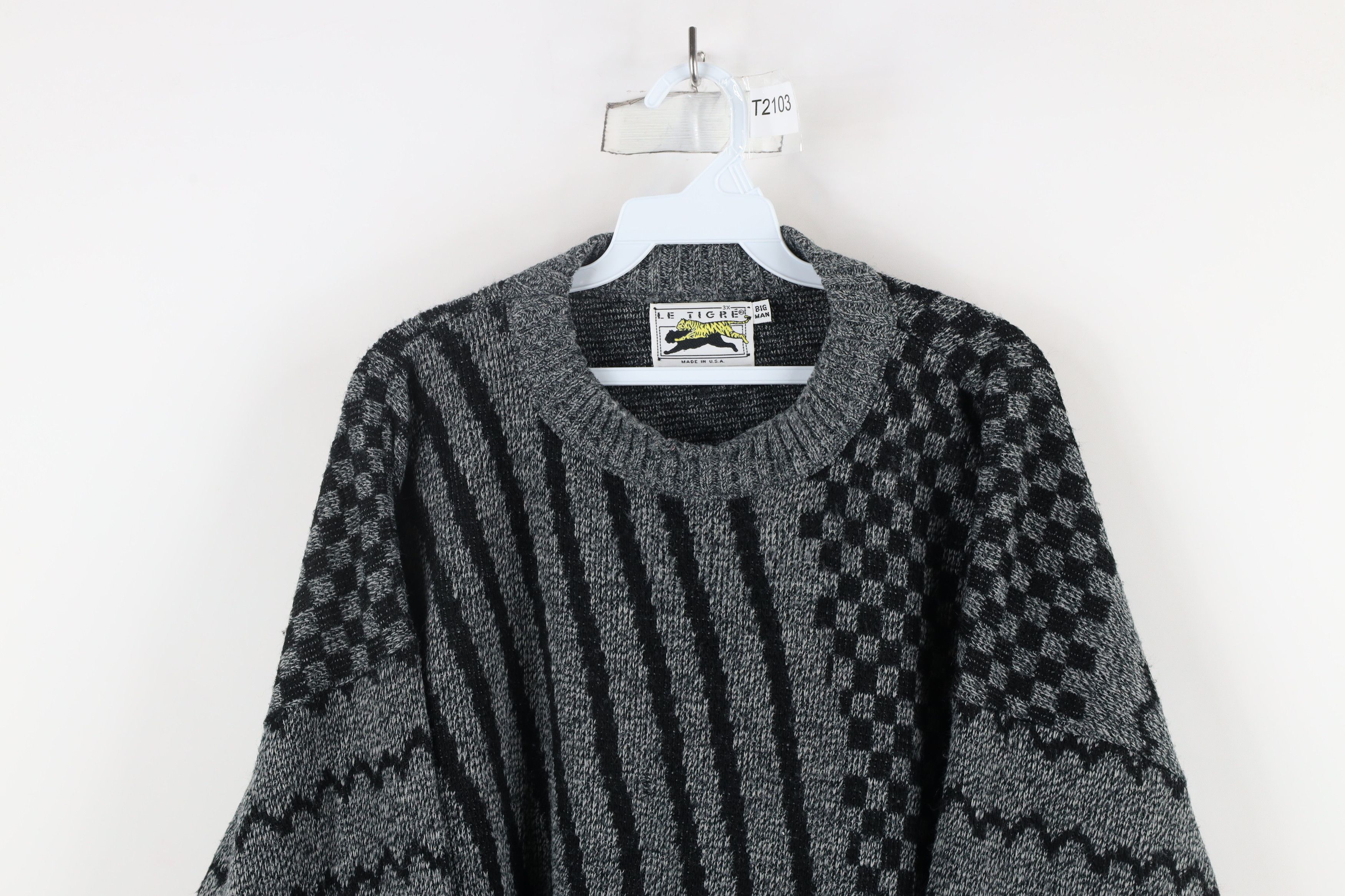 Vintage Vintage 90s Coogi Style Checkered Striped Knit Sweater USA Size US XXL / EU 58 / 5 - 2 Thumbnail