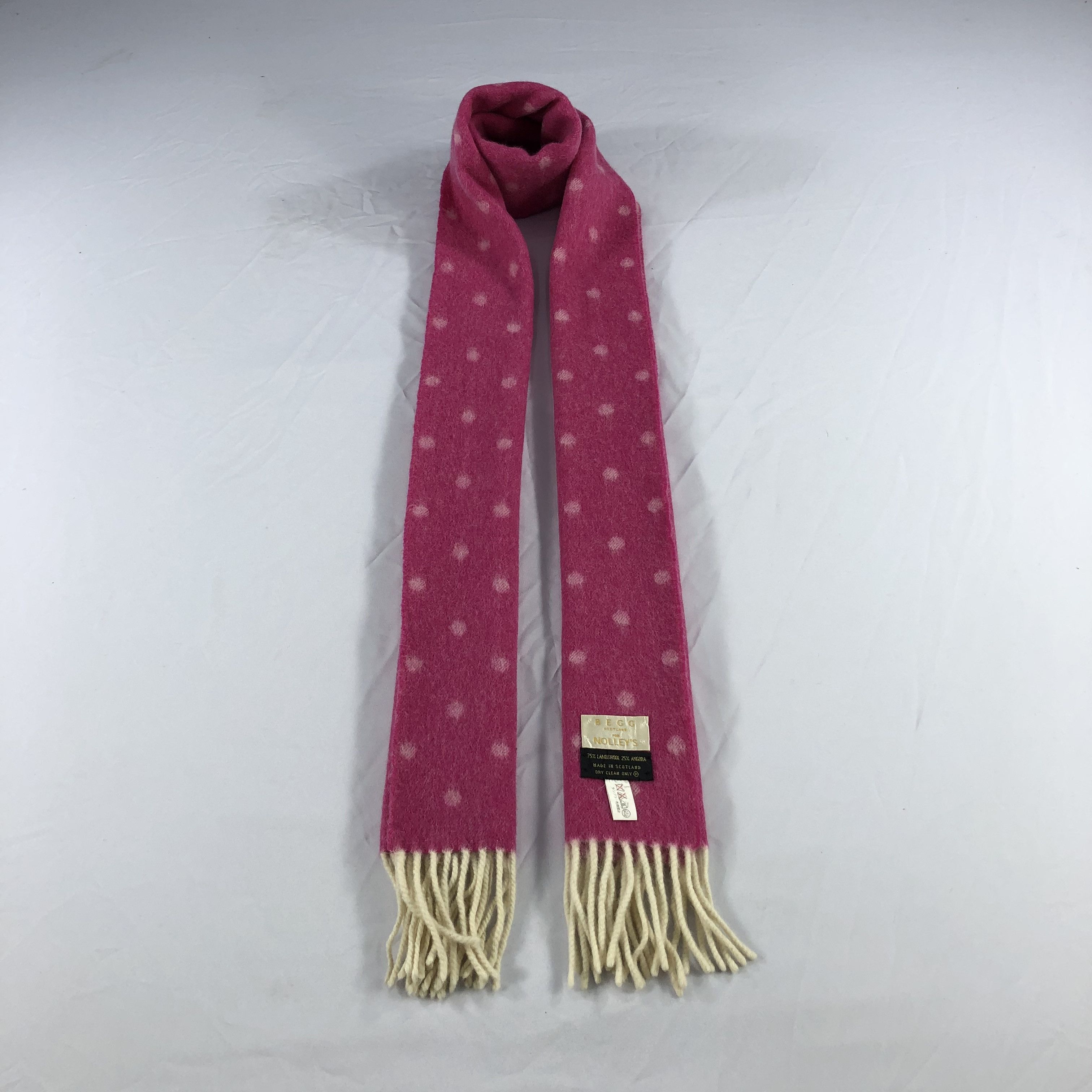 Begg x Co Begg X Nolley's Pink Polka Dots Scarf Muffler Wool V918 Size ONE SIZE - 1 Thumbnail