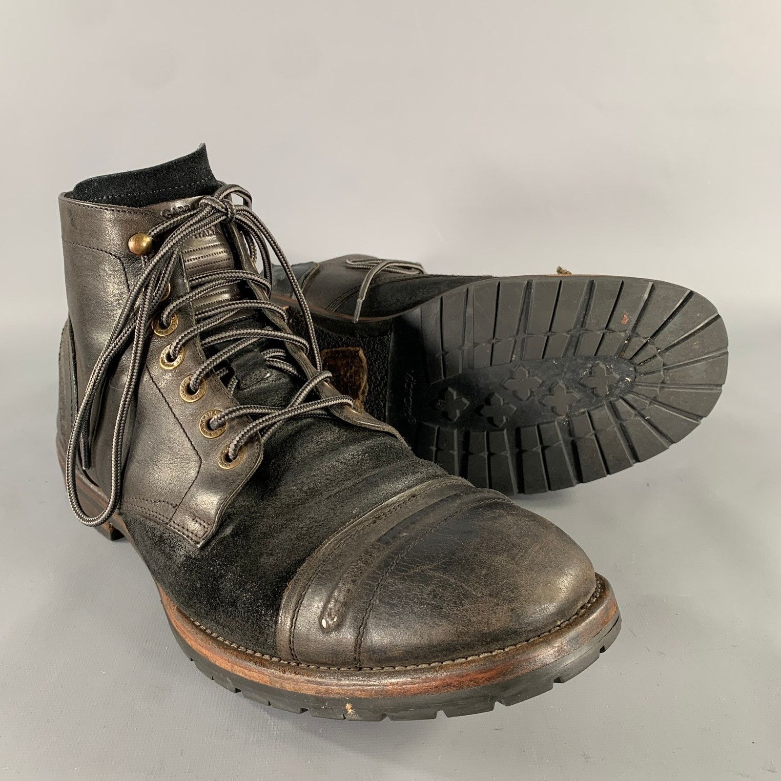 Dolce & Gabbana Size 12 Brown Black Wingtip Leather Hike Boots Size US 12 / EU 45 - 5 Thumbnail