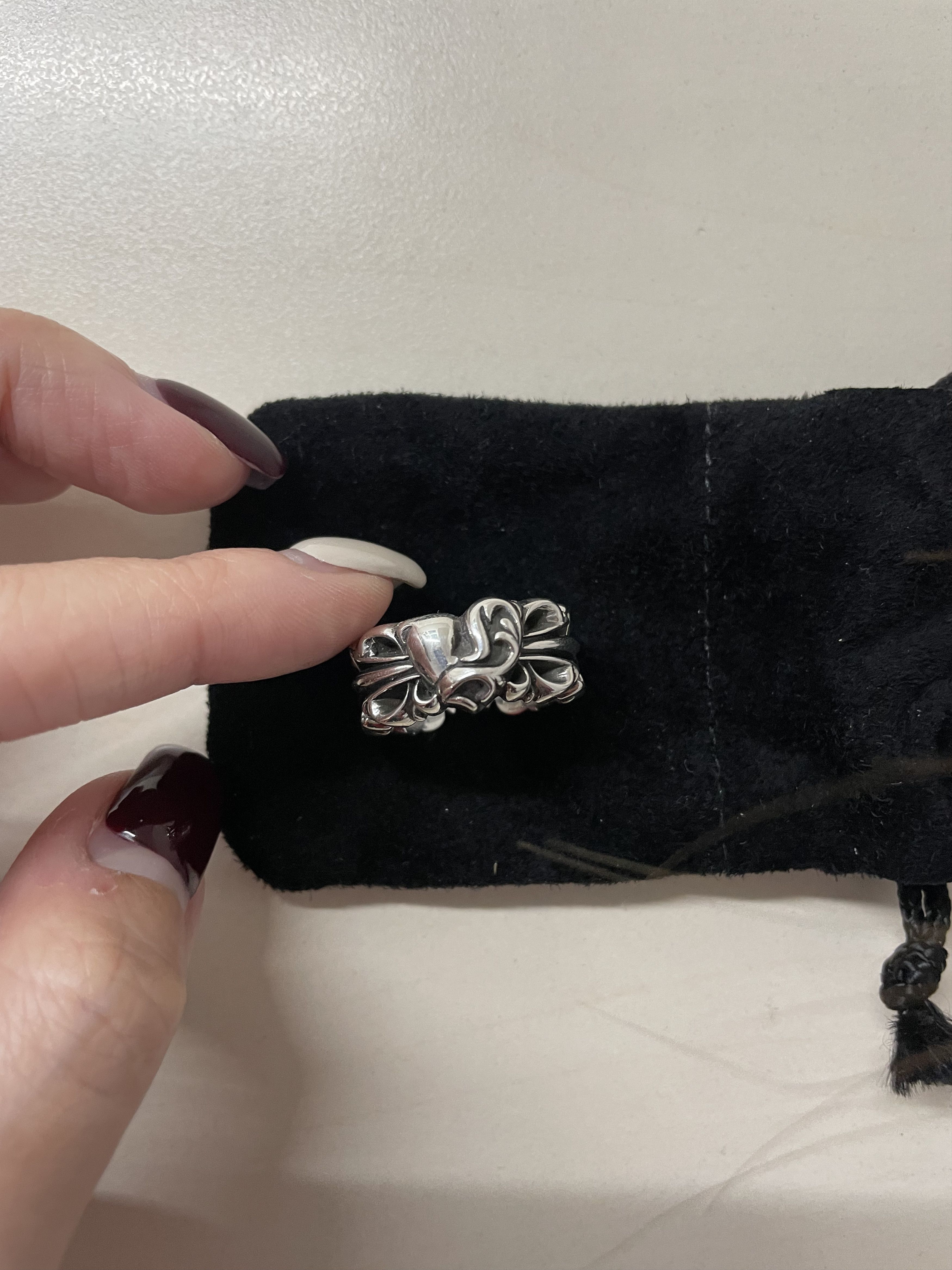 Chrome Hearts Chrome Hearts Silver Double Floral Cross Heart Ring Size ONE SIZE - 7 Thumbnail
