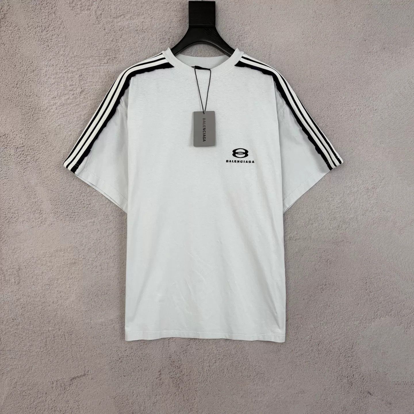 Balenciaga Balenciaga 25 Distressed Striped Embroidered 2-Ring Tee Size US S / EU 44-46 / 1 - 1 Thumbnail