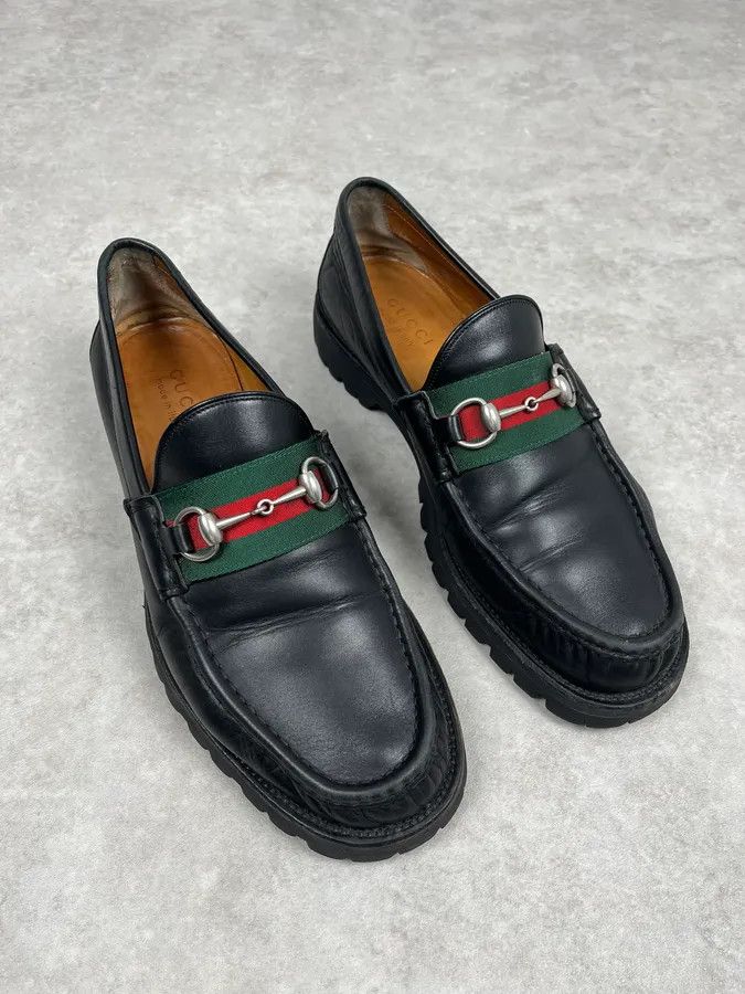 Gucci Gucci Black Signature Leather Loaffers Size US 13 / EU 46 - 3 Thumbnail
