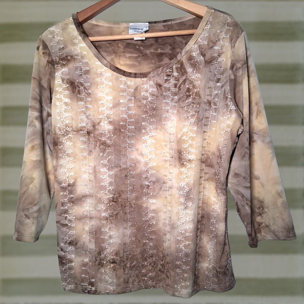 Vintage VINTAGE Fashion Bug Shirt XL Brown Tie Dye Sequin Embroidered Stretch Size XL / US 12-14 / IT 48-50 - 1 Thumbnail
