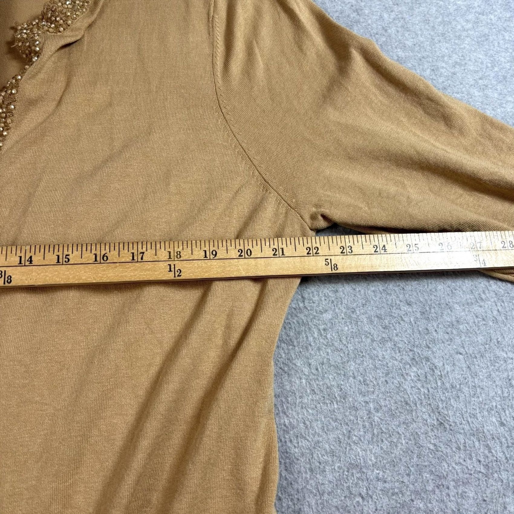 Vintage Alain Weiz Cardigan Sweater Womens 20 Tan Silk Beaded Trim Open Front 3/4 Sleeve Plus Size Mens? Womens Size 3XL / US 20-22 - 7 Thumbnail