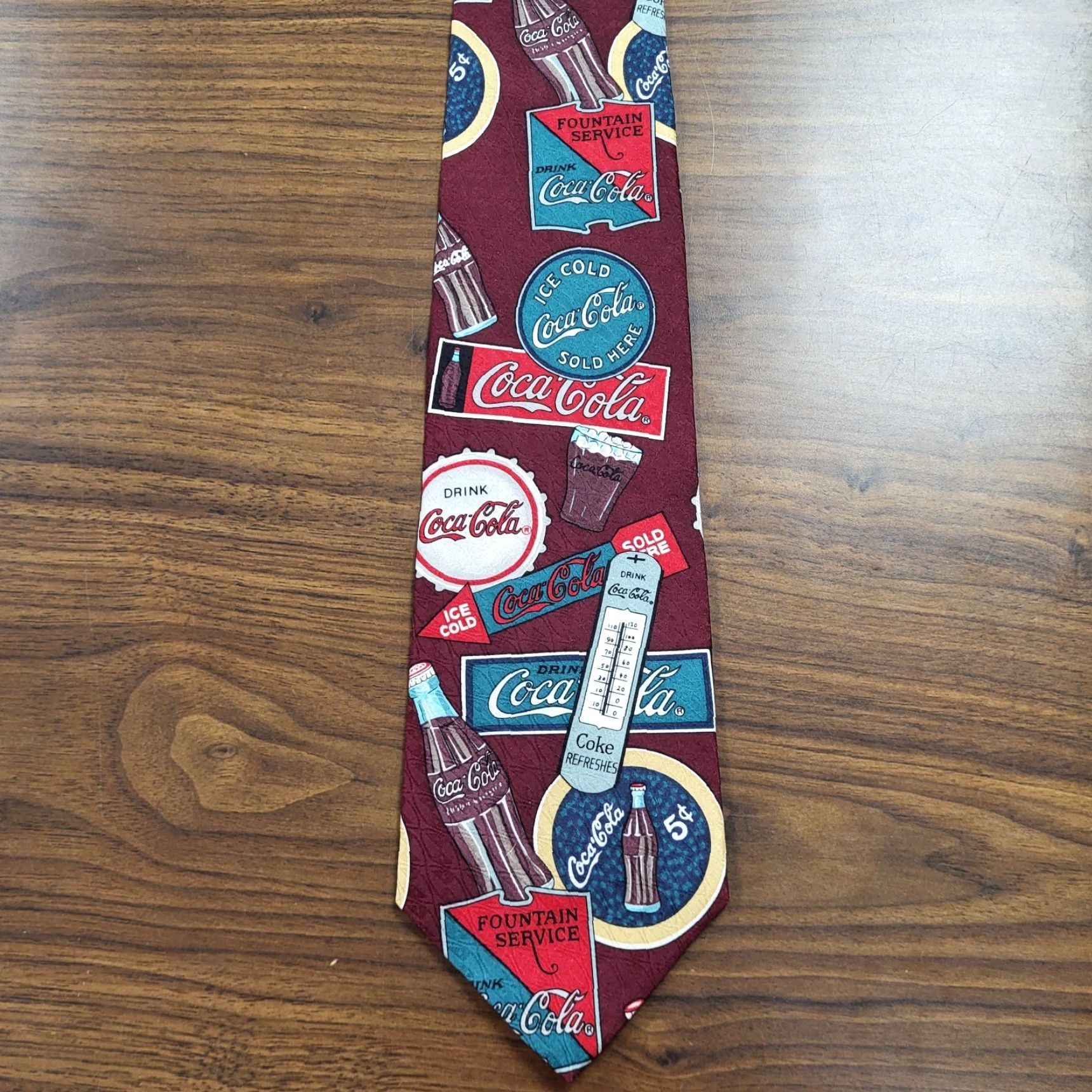 Vintage Coca-Cola Men's Necktie Tie Silk Satin Advertising Memorabilia Made in USA 57" Vintage Logo Wide Pattern Novelty Retro American Food & Drink Men Tie Size ONE SIZE - 3 Thumbnail