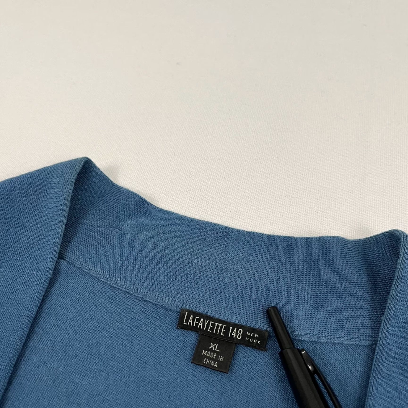 Vintage Lafayette 148 NY Sweater Women XL Blue Super 120s Wool Tie Front Pullover Preppy Womens Size XL / US 12-14 / IT 48-50 - 7 Thumbnail