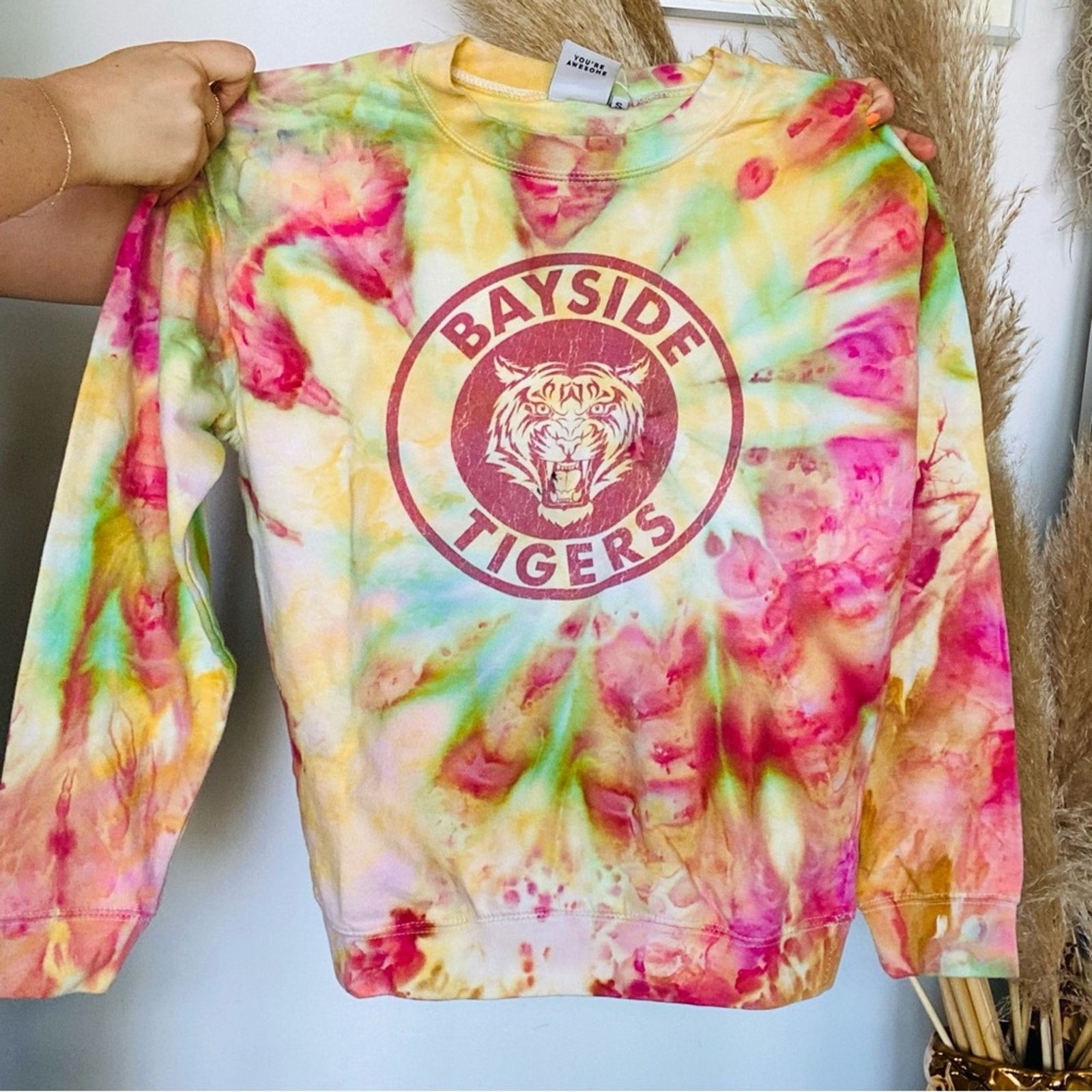 Vintage VINTAGE Yellow Pink Green Rainbow Tie Dye Crew Sweatshirt Size S / US 4 / IT 40 - 3 Thumbnail