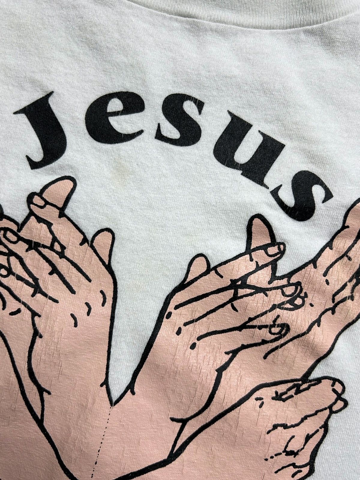 Hanes × Vintage Vintage 90s Jesus Tee Jesus Loves You 1990s Sign Language Size US L / EU 52-54 / 3 - 3 Thumbnail