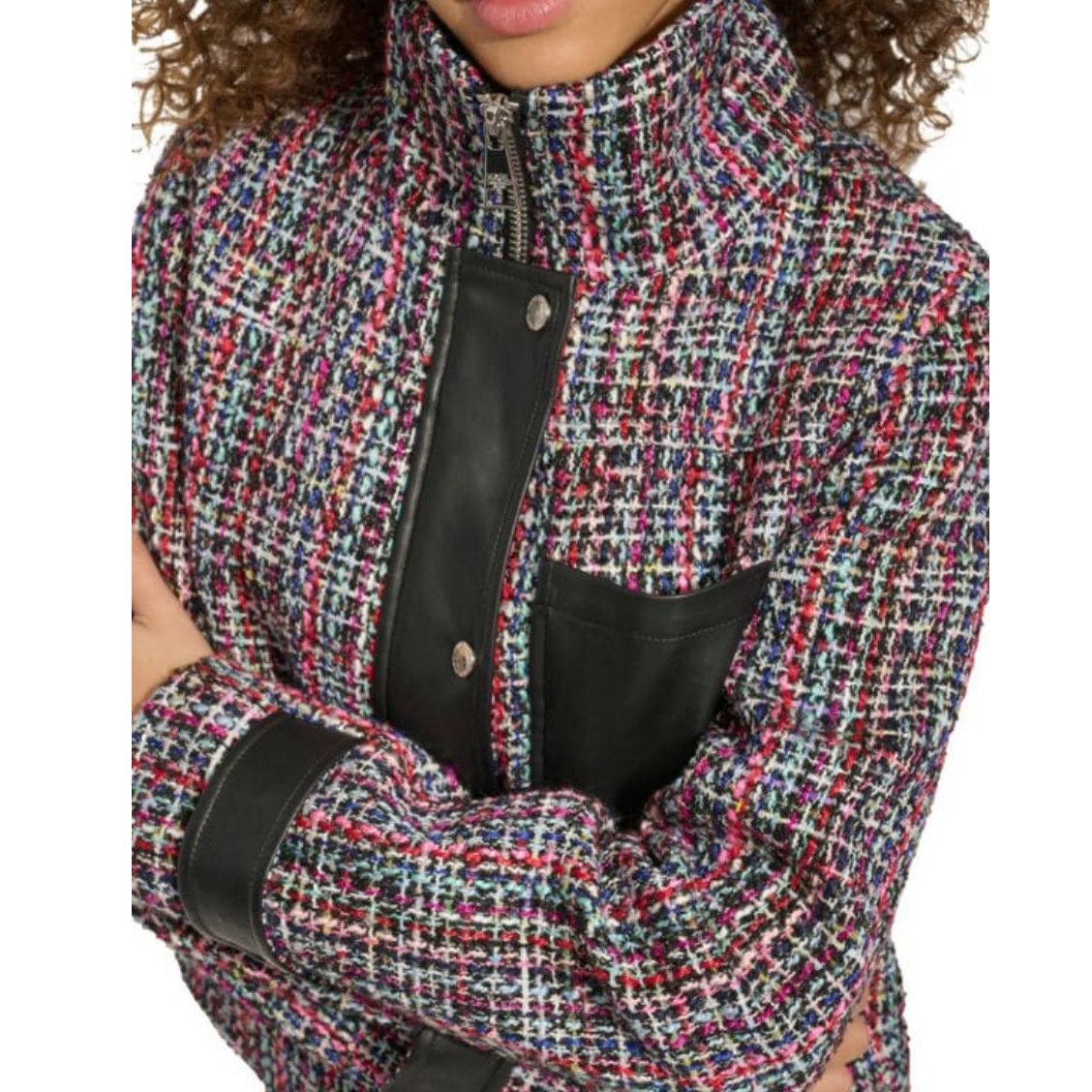 Karl Lagerfeld Karl Lagerfeld Tweed Faux Leather Moto Jacket Size XL / US 12-14 / IT 48-50 - 4 Thumbnail