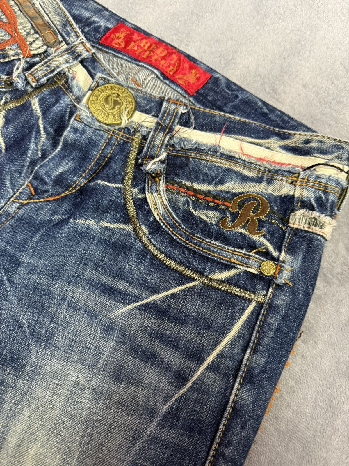GOSTAR DE FUGA × LOWBOX Red Pepper Japan Native War Bonnet Embroidered Flared Jeans Size US 28 / EU 44 - 18 Thumbnail