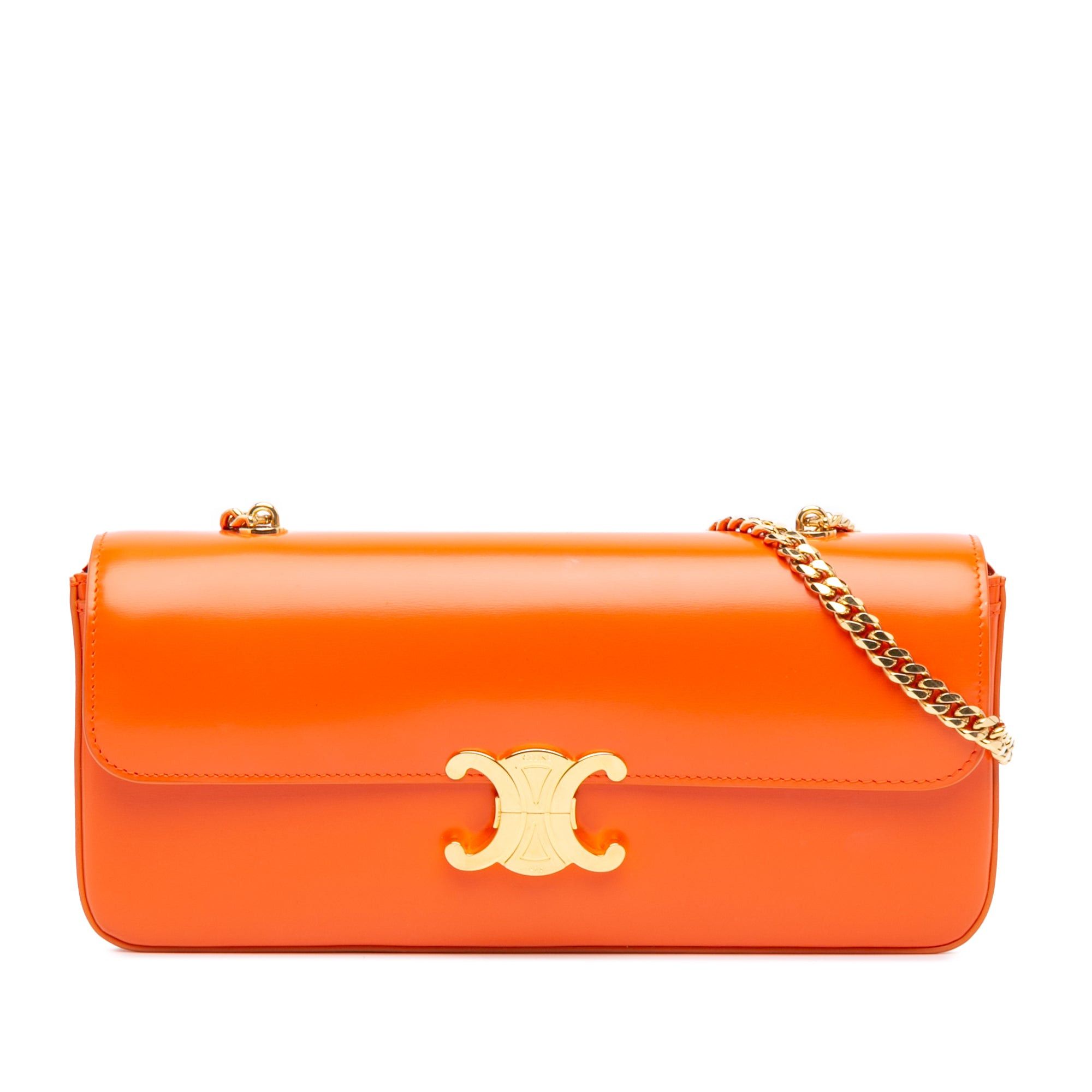 Celine Celine Triomphe Calfskin Leather Chain Shoulder Bag Orange Size ONE SIZE - 1 Thumbnail