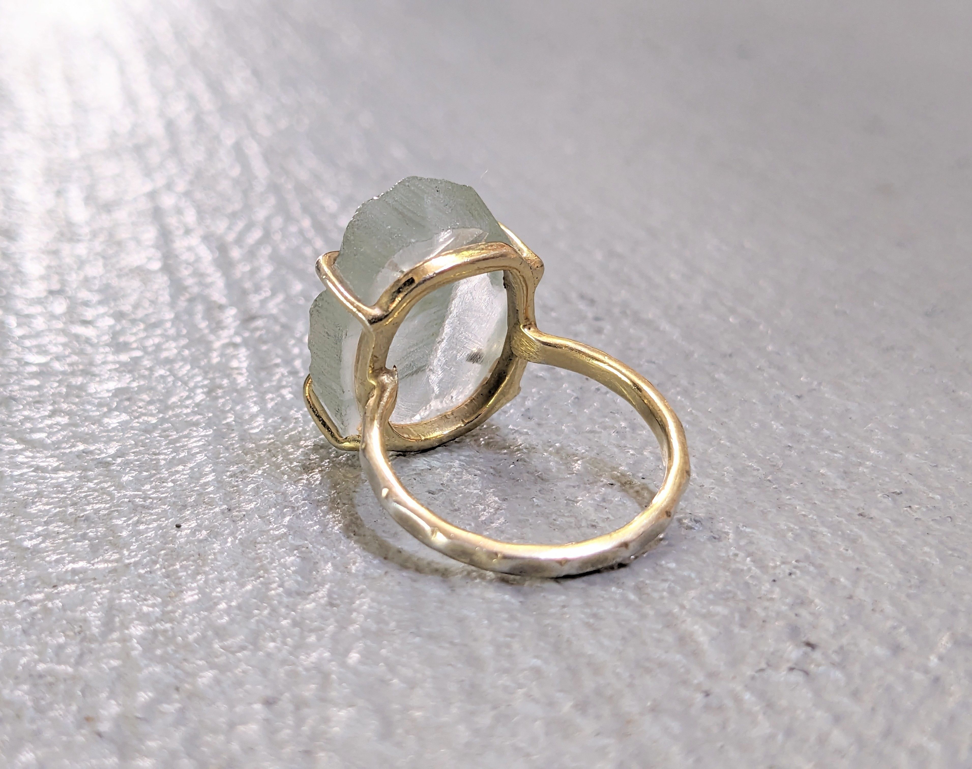 Jewelry Vintage Sterling Silver Ring Glass 7.75 Modern Gold Plated Size ONE SIZE - 7 Thumbnail