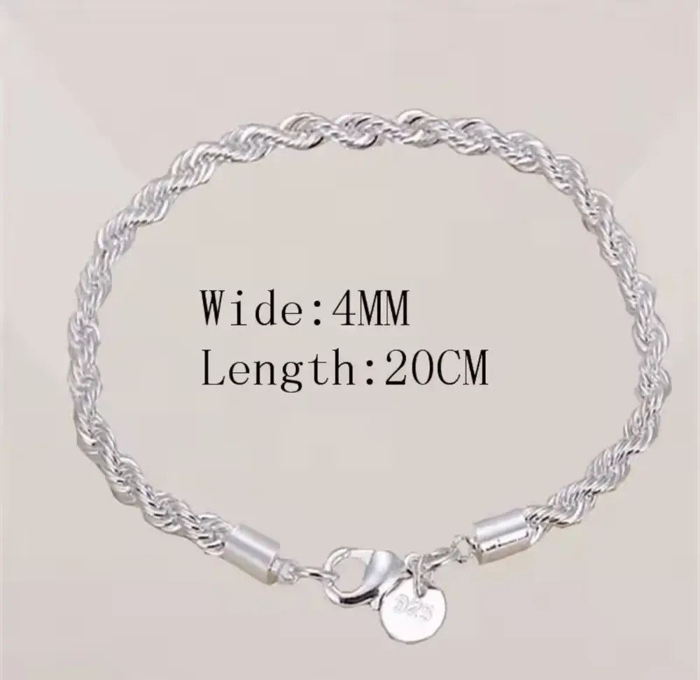 Jewelry 925 Sterling Silver 4MM Twisted Rope Bracelet Size ONE SIZE - 5 Thumbnail