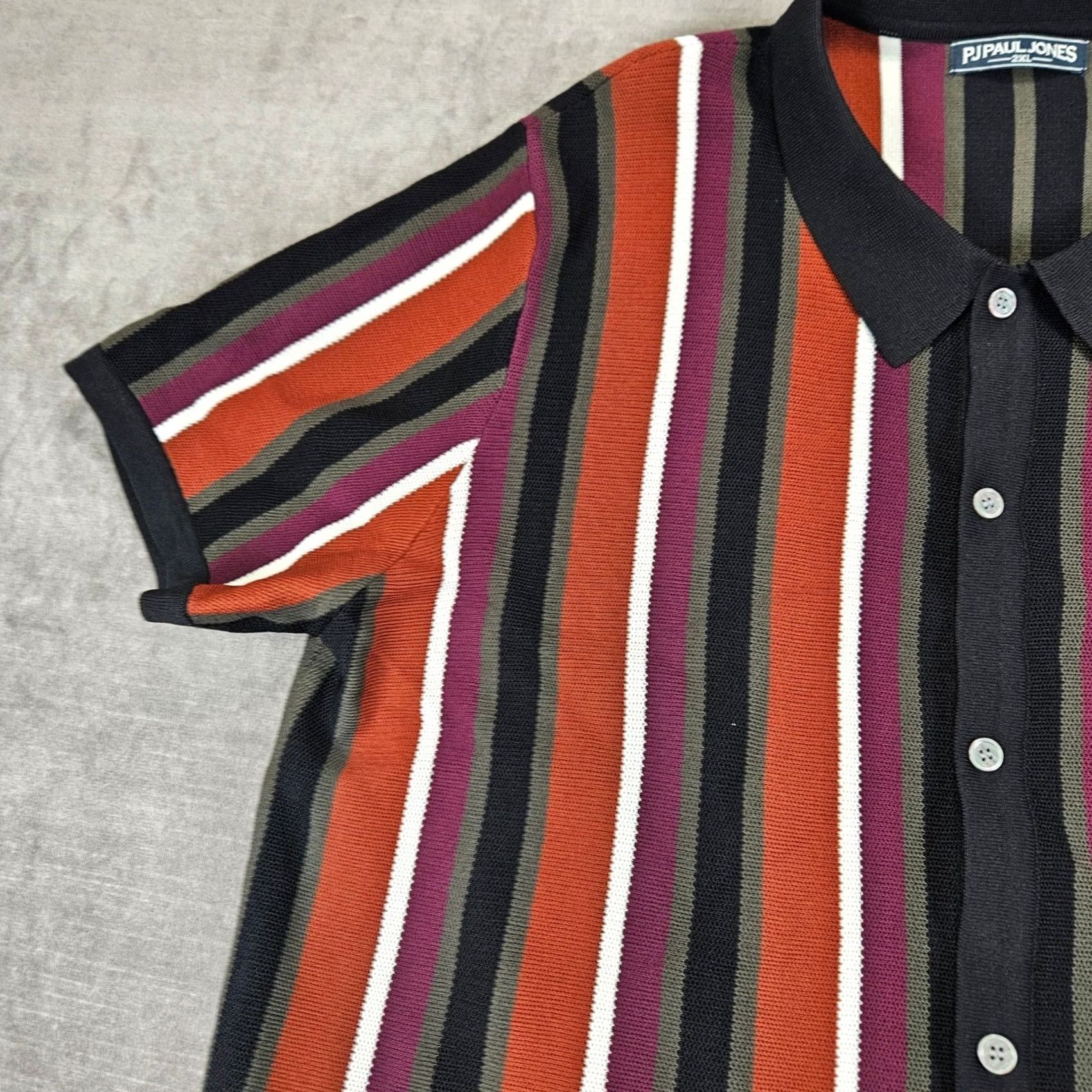 Vintage PJ Paul Jones 2XL Mens Shirt Knit Striped Short Sleeve Button Up Brown Size US XXL / EU 58 / 5 - 7 Thumbnail