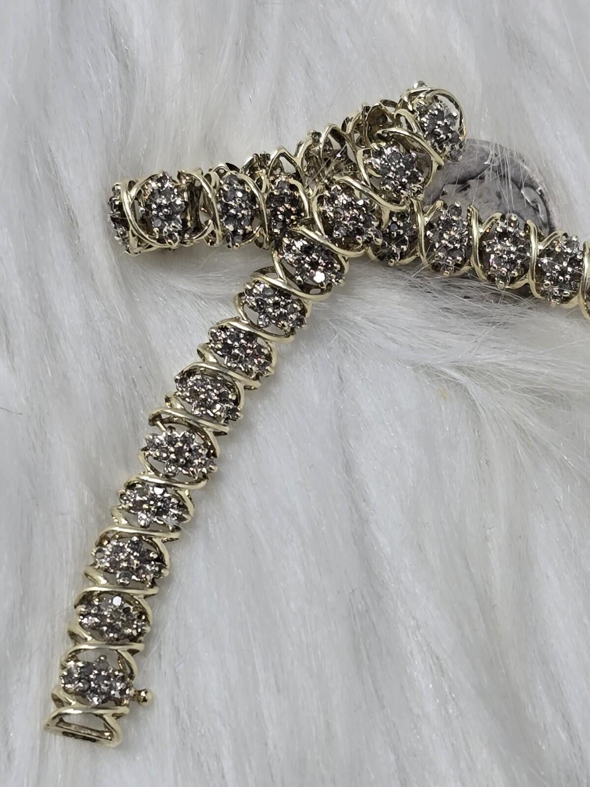Other 10k Gold Natural Diamond Cluster Station Link Bracelet 7" Size ONE SIZE - 1 Thumbnail