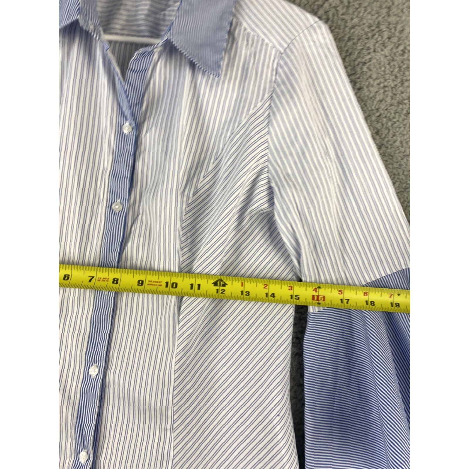 White House Black Market White House Black Market Women's Shirt Size 8 Collared Button-Up Long Sleeve Cotton Nylon Spandex Blue White Stripes Business Wear Size M / US 6-8 / IT 42-44 - 6 Thumbnail