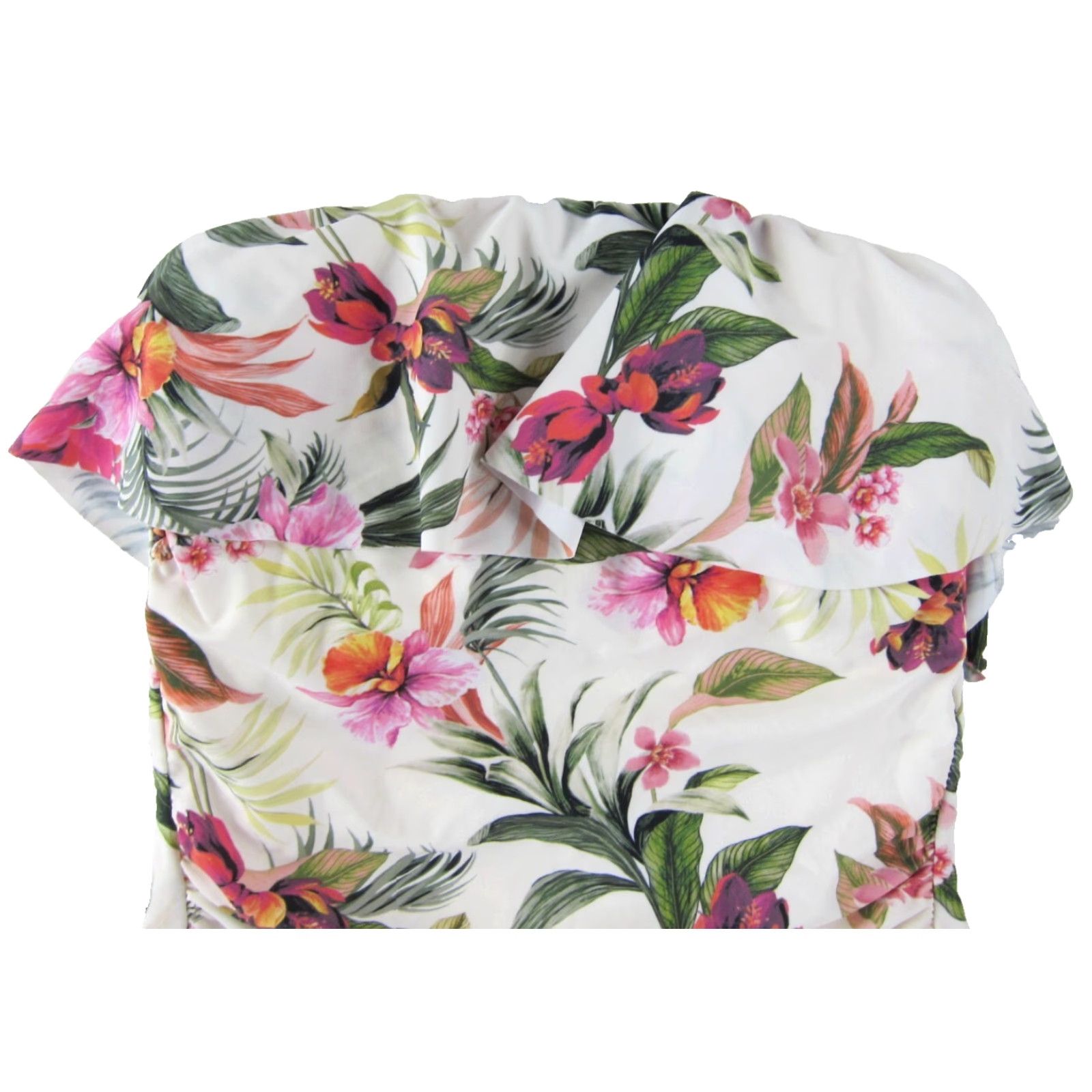 Vintage NWT Kona Sol Ivory Pink Green Tropical Floral Bandeau High Coverage Swimsuit S Size ONE SIZE - 5 Thumbnail
