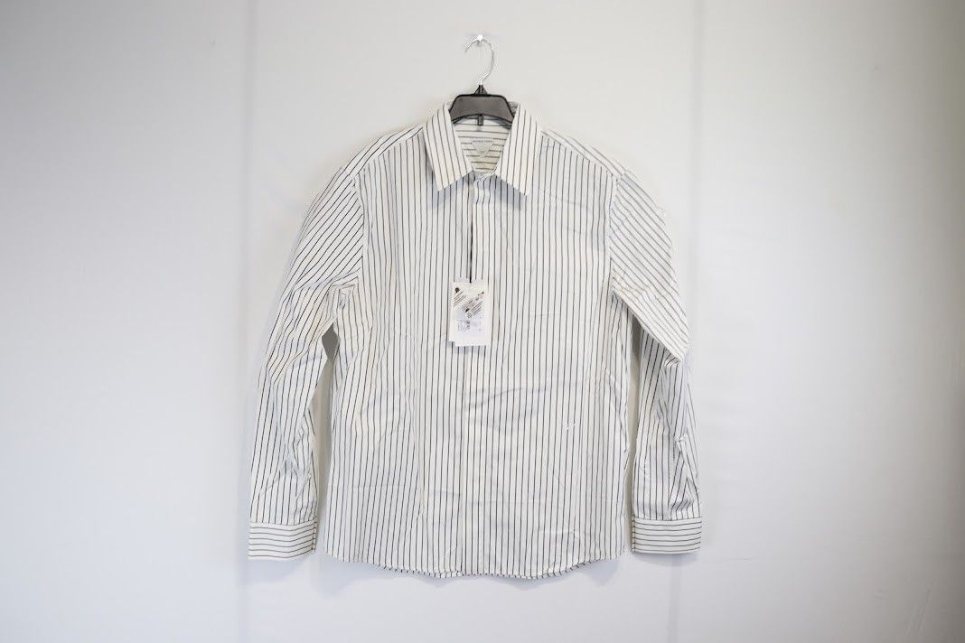 image of Bottega Veneta O1Rshd1 Pinstripe Polin Shirt In White/black, Men's (Size Medium)