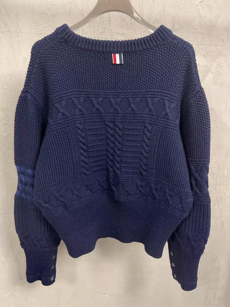 Thom Browne Thom Browne size4 Blue and green jacquard round collar wool Size US XL / EU 56 / 4 - 4 Thumbnail