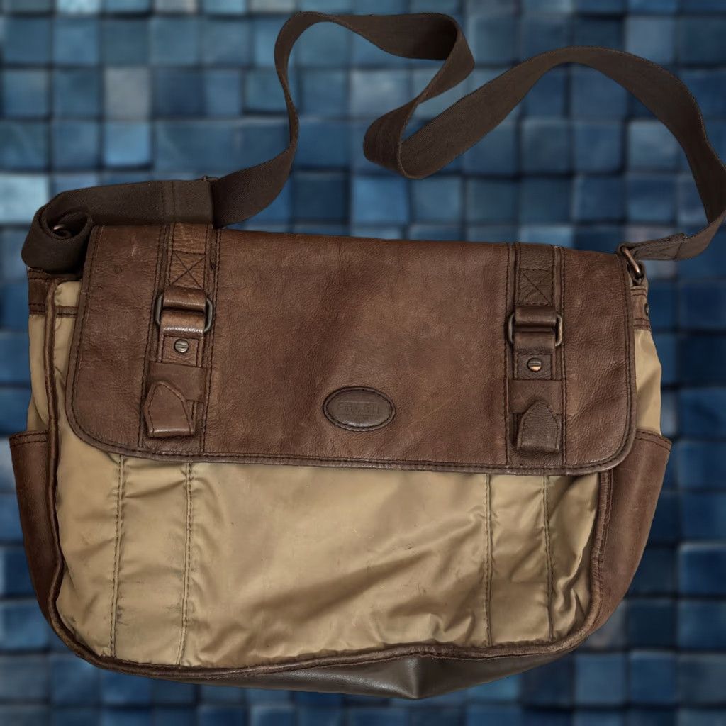 Fossil Leather Nylon Buckle Large Satchel Messenger Laptop Bag Soft Briefcase, Men's