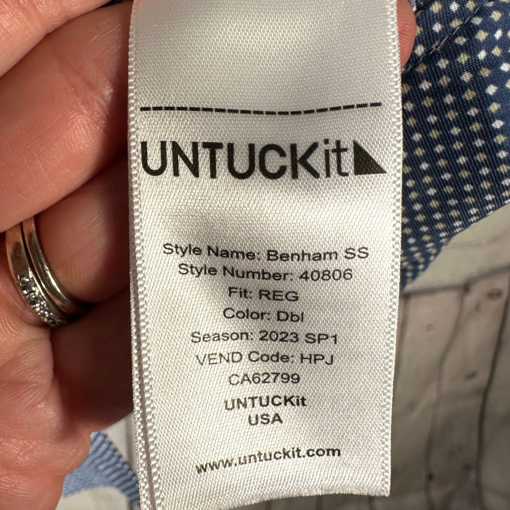 UNTUCKit UNTUCKit Benham SS Shirt Mens 3XL Blue Geometric Performance Stretch Button-Up Short Sleeve Size US XXL / EU 58 / 5 - 3 Thumbnail