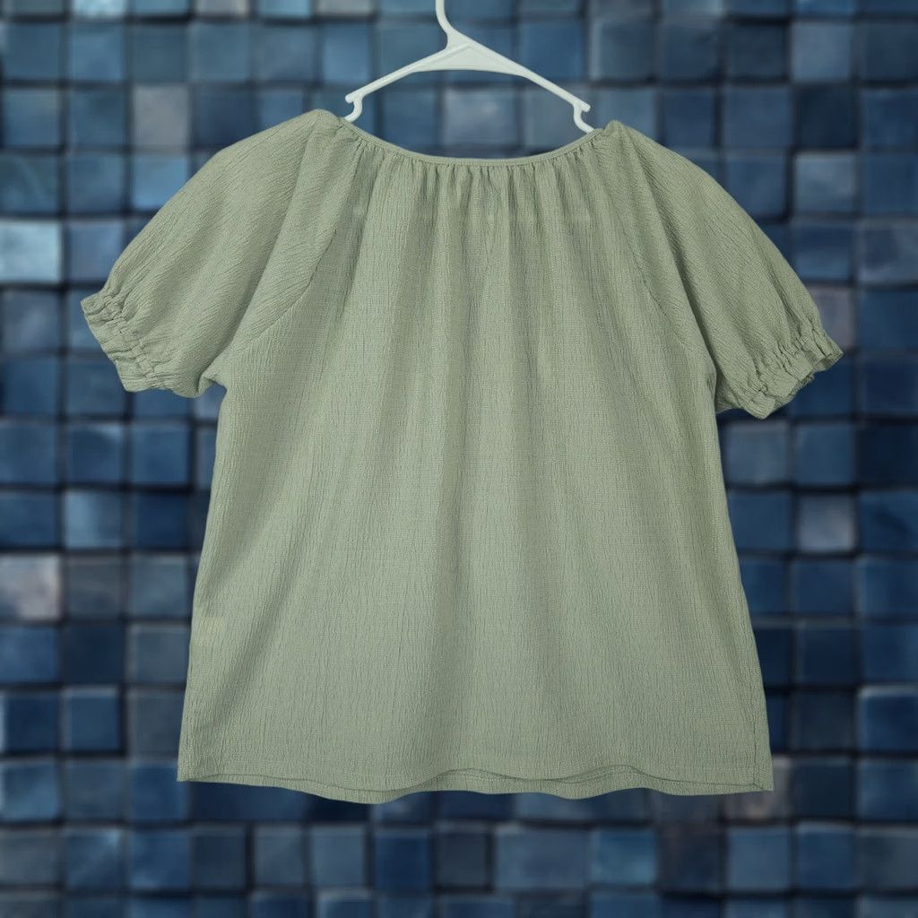 Vintage TEXTURE & THREAD Women's Sage Green Short Sleeve Top XS Shirt Regular Cotton Blouse Solid Green Casual Mens? Size XS / US 0-2 / IT 36-38 - 1 Thumbnail