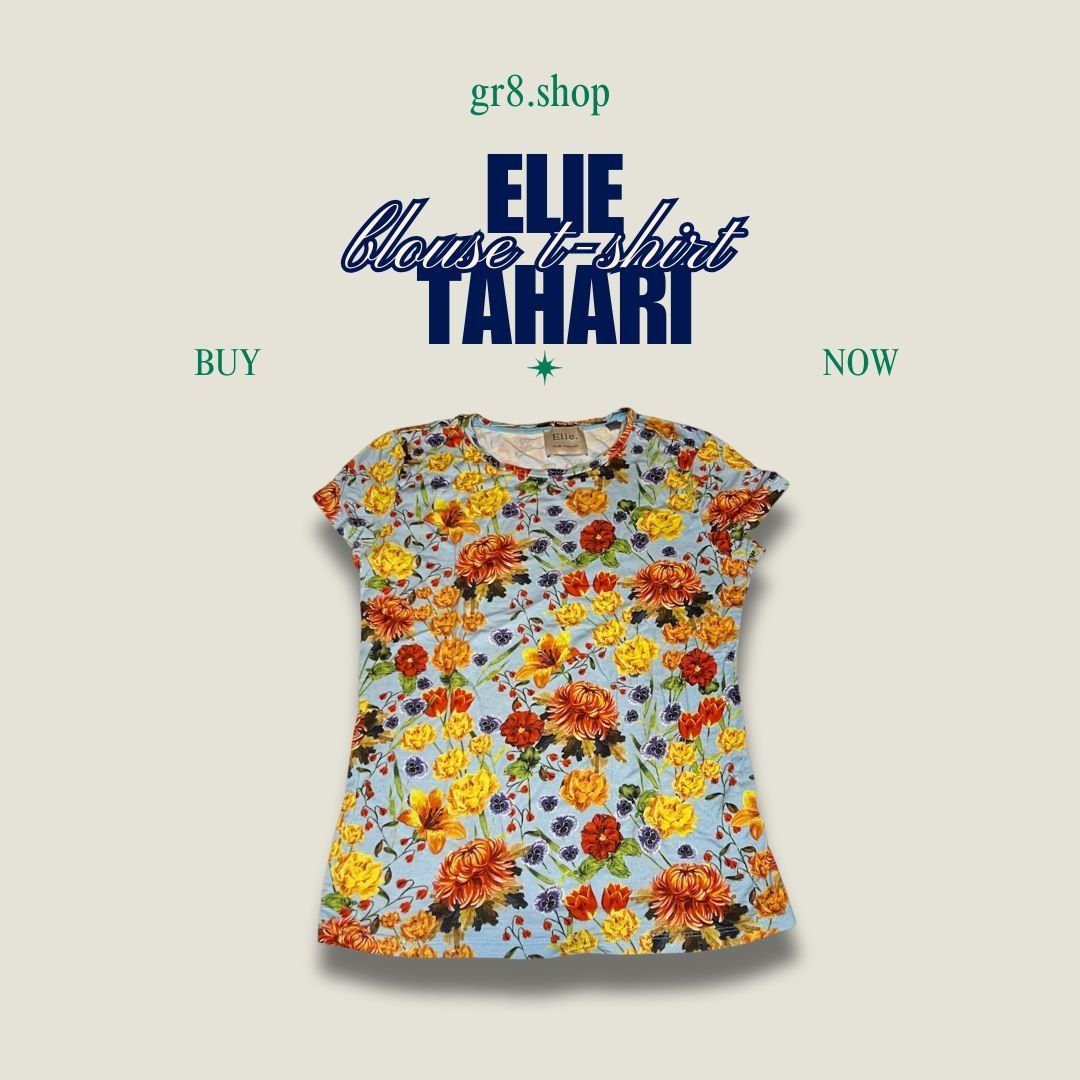 Elie Tahari Elie Tahari Womens Floral Print T-Shirt Blouse Short Sleeve Size M / US 6-8 / IT 42-44 - 1 Thumbnail