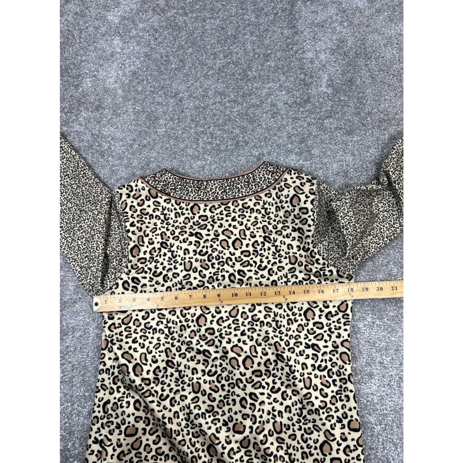 Vintage Gretchen Scott Dress Womens Medium Brown Beige Animal Print 3/4 Sleeve V-Neck A-Line Shift Casual Short Sleeve Shirt Dress Size M / US 6-8 / IT 42-44 - 5 Thumbnail