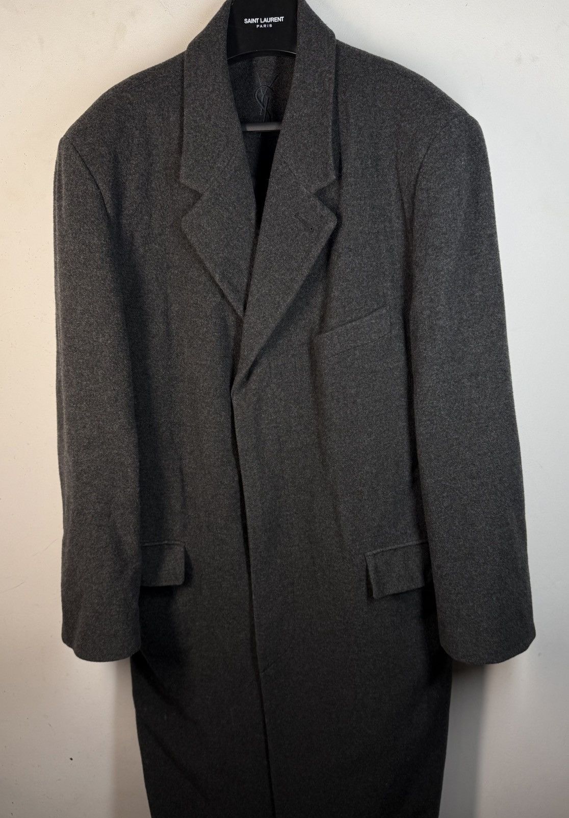 Pre-owned Saint Laurent Paris X Vintage Grey Wool Ysl Coat Heavy Soft Long In Gray