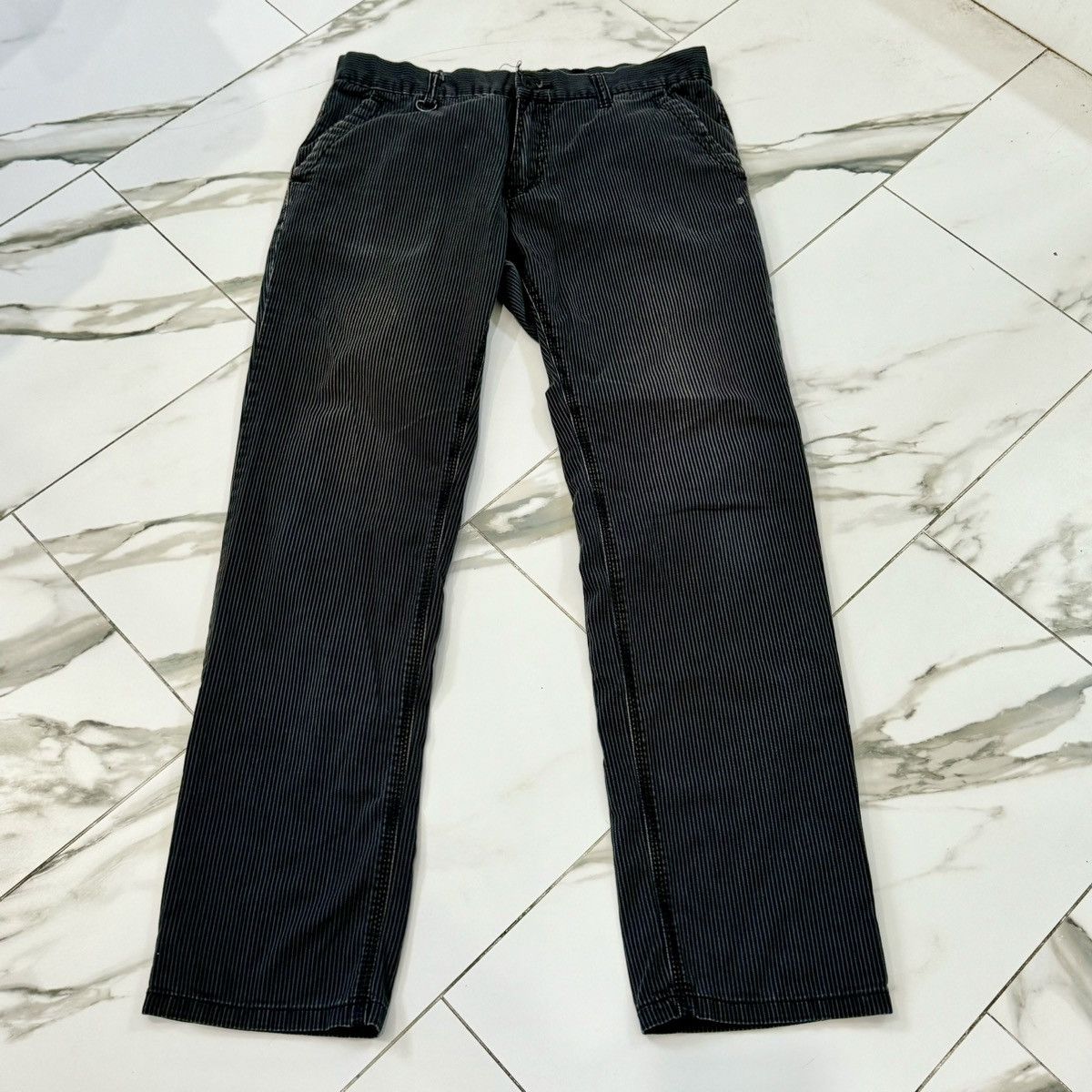 Rude × Vintage BLACK AND GREY STRIPED XXX RUDE PANTS! Size US 33 - 1 Thumbnail