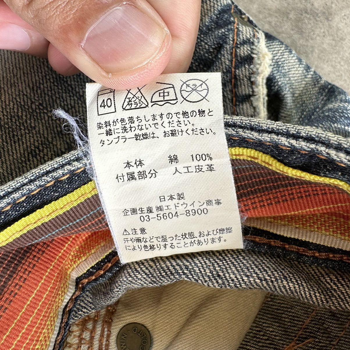Edwin × Jean × Vintage Vintage Edwin Blue Trip Distressed Faded Denim Jean Pant W33 Size US 33 - 8 Thumbnail