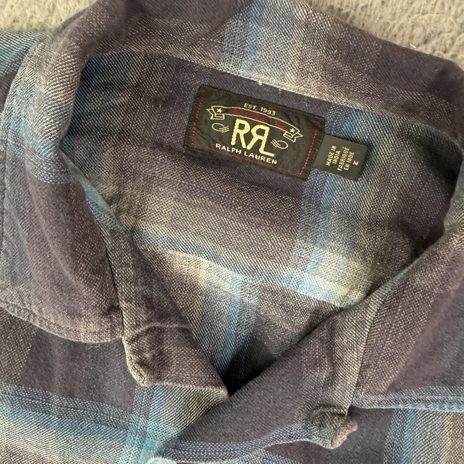 RRL Ralph Lauren RRL Ralph Lauren Shirt M Purple Shadow Plaid Loop Collar Size US M / EU 48-50 / 2 - 3 Thumbnail