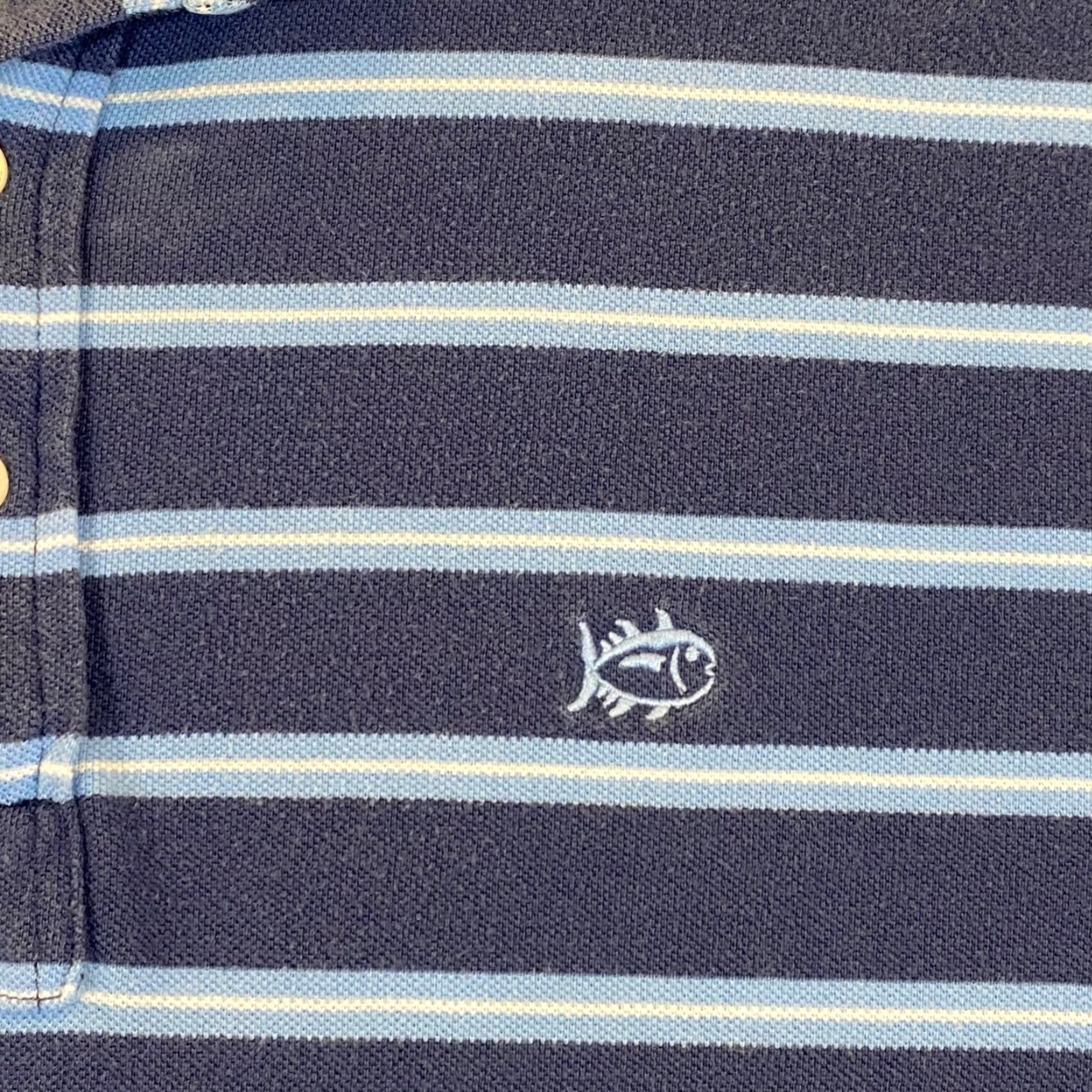 Southern Tide Southern Tide Polo Beachside Mens Medium Trim Blue White Striped Golf Shirt S/S Size US M / EU 48-50 / 2 - 3 Thumbnail