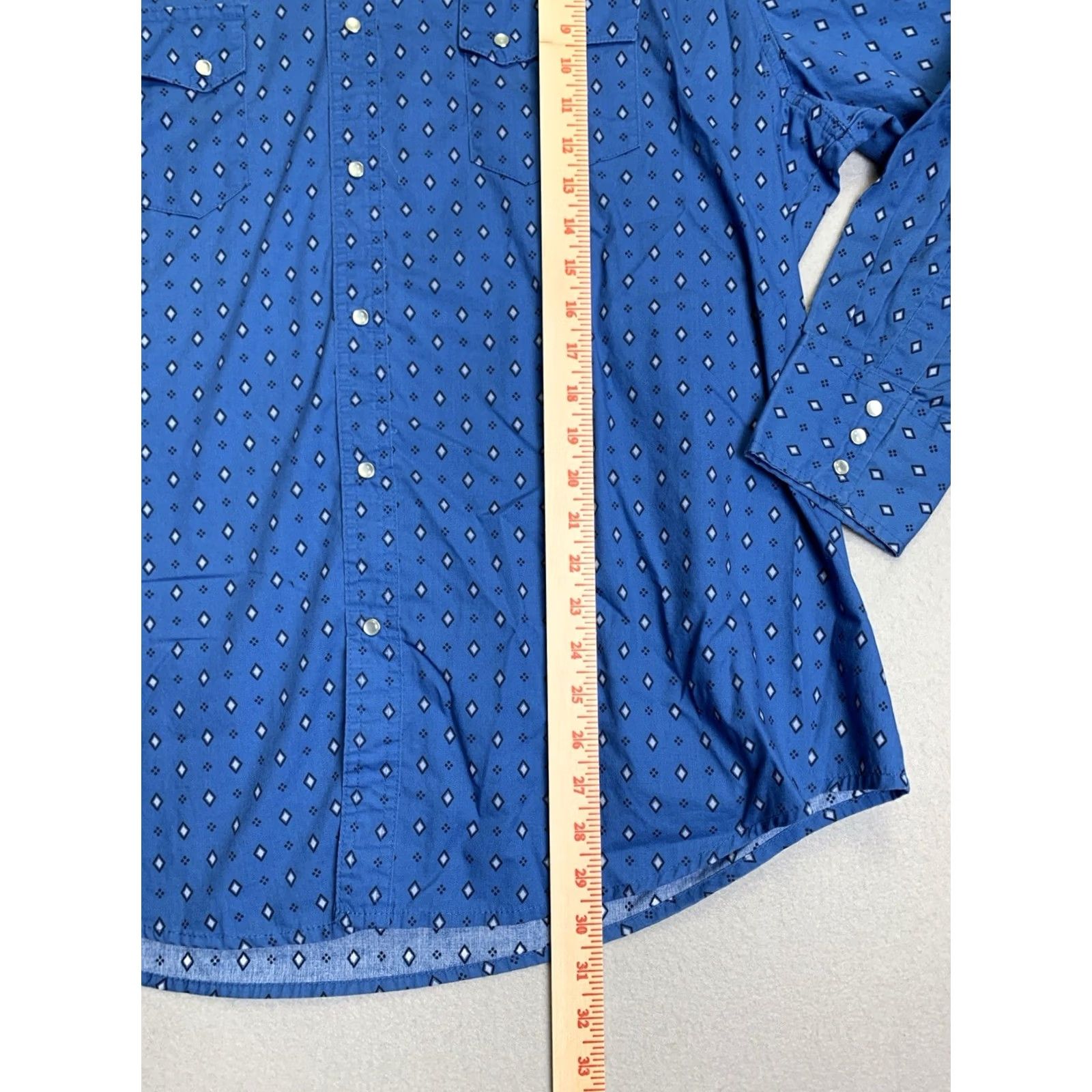 Wrangler Wrangler Shirt Men 2XL Blue Diamond Geometric Pearl Snap Wrancher Cowboy Ranch Shirt Size US XXL / EU 58 / 5 - 6 Thumbnail