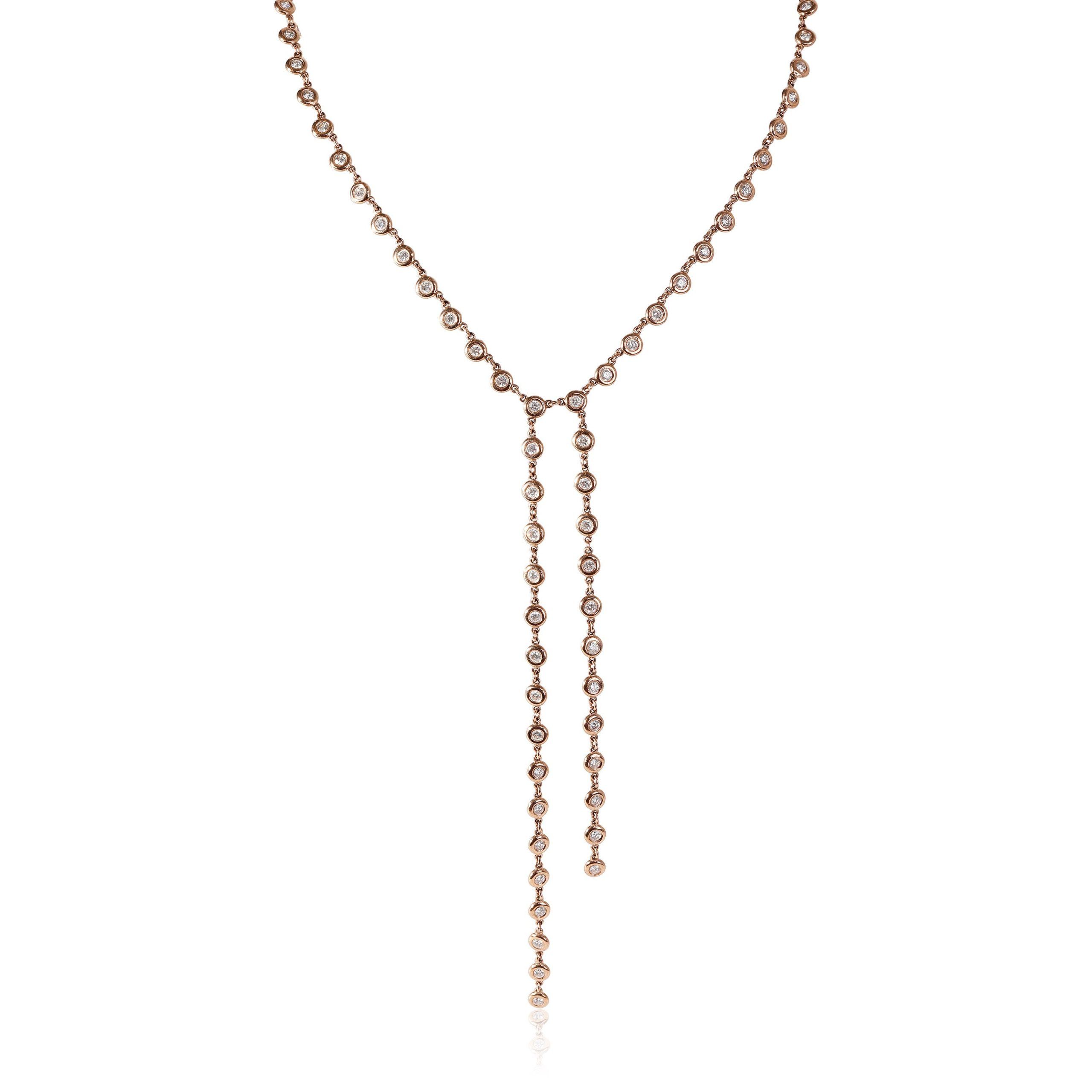 image of Tiffany Co Diamond Station Lariat Necklace In 14K Rose Gold 1.2 Ctw, Women's