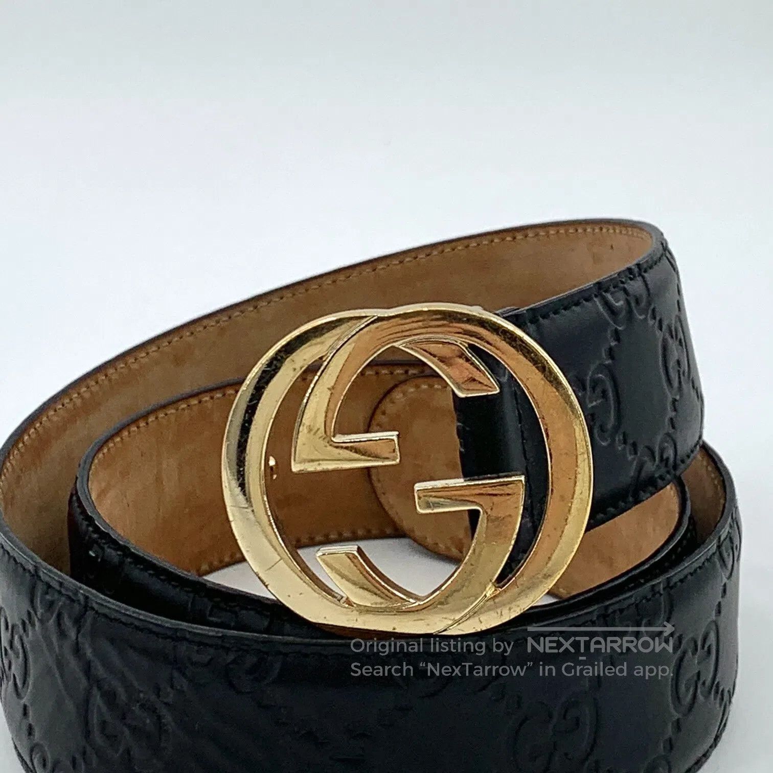 Gucci Guicci Black Logo Embossed Double G Buckle Leather Belt| Size ONE SIZE - 3 Thumbnail