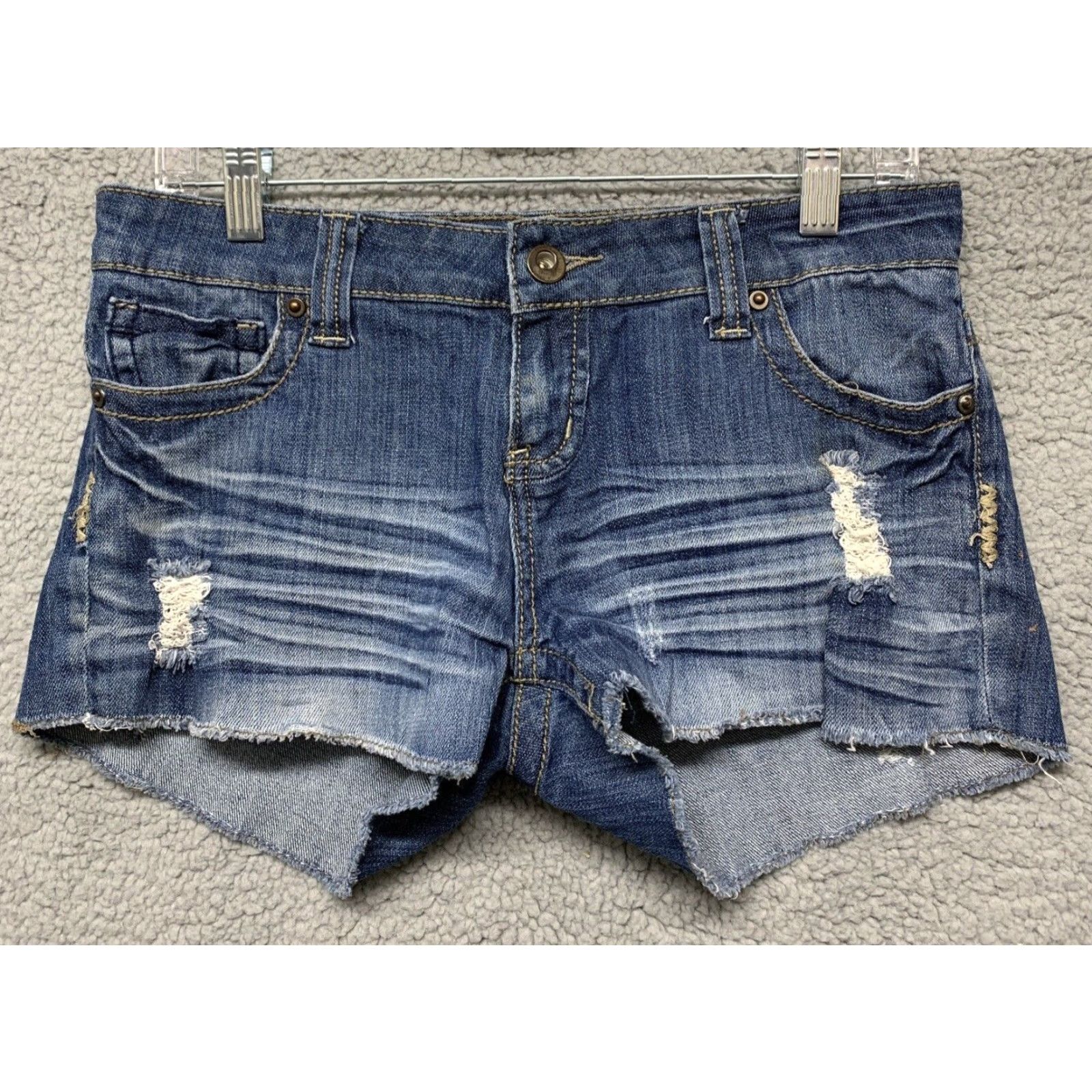 Denime 1st Kiss Blue Denim Shorts Junior Misses Stretch 31" Waist 7" Low Rise Regular Womens Jeans Shorts Summer Boy/Girls? Size 26" / US 2 / IT 38 - 2 Thumbnail