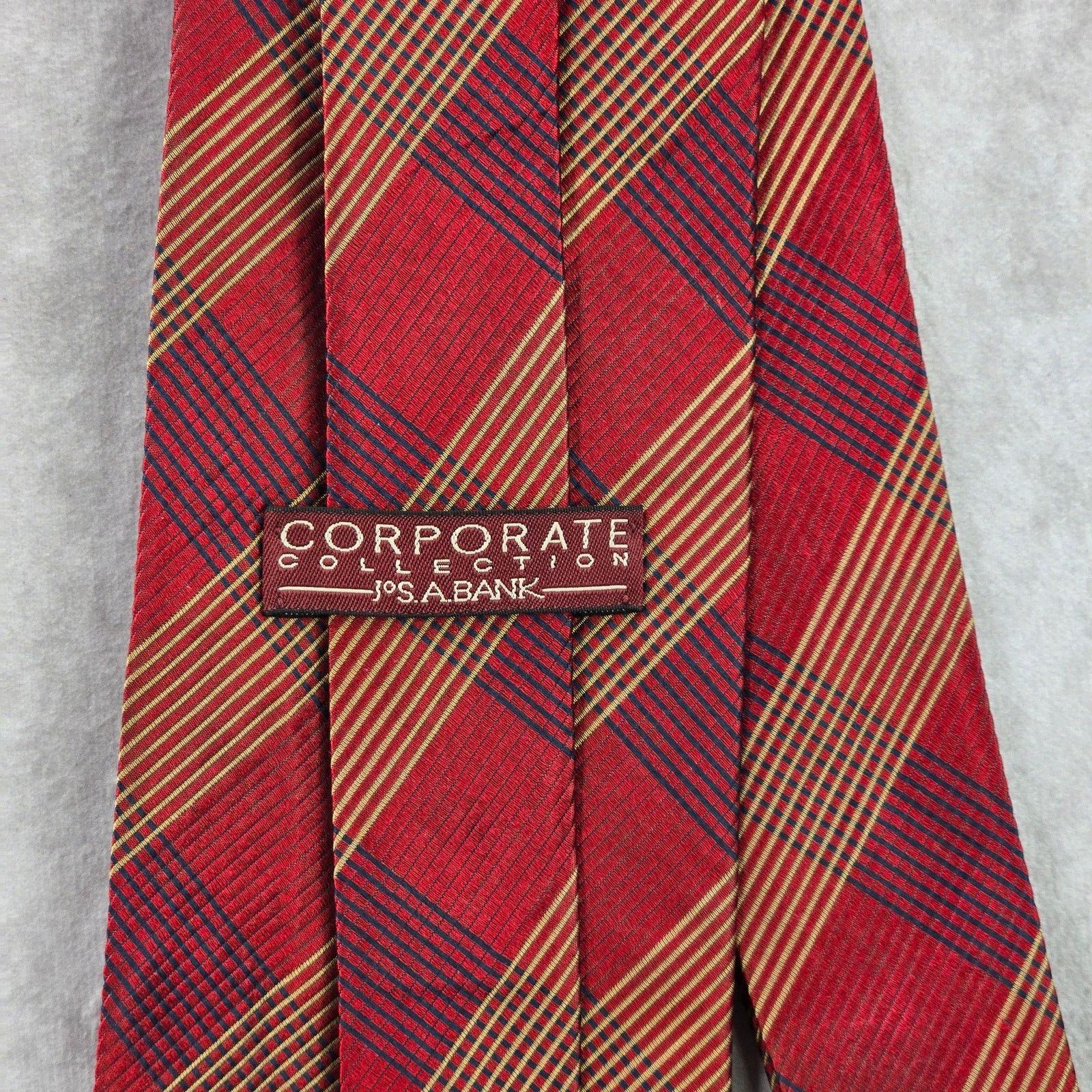 Jos. A. Bank Jos. A. Bank Corporate Red Plaid Tartan 100% Silk Neck Tie Size 28 - 4 Thumbnail