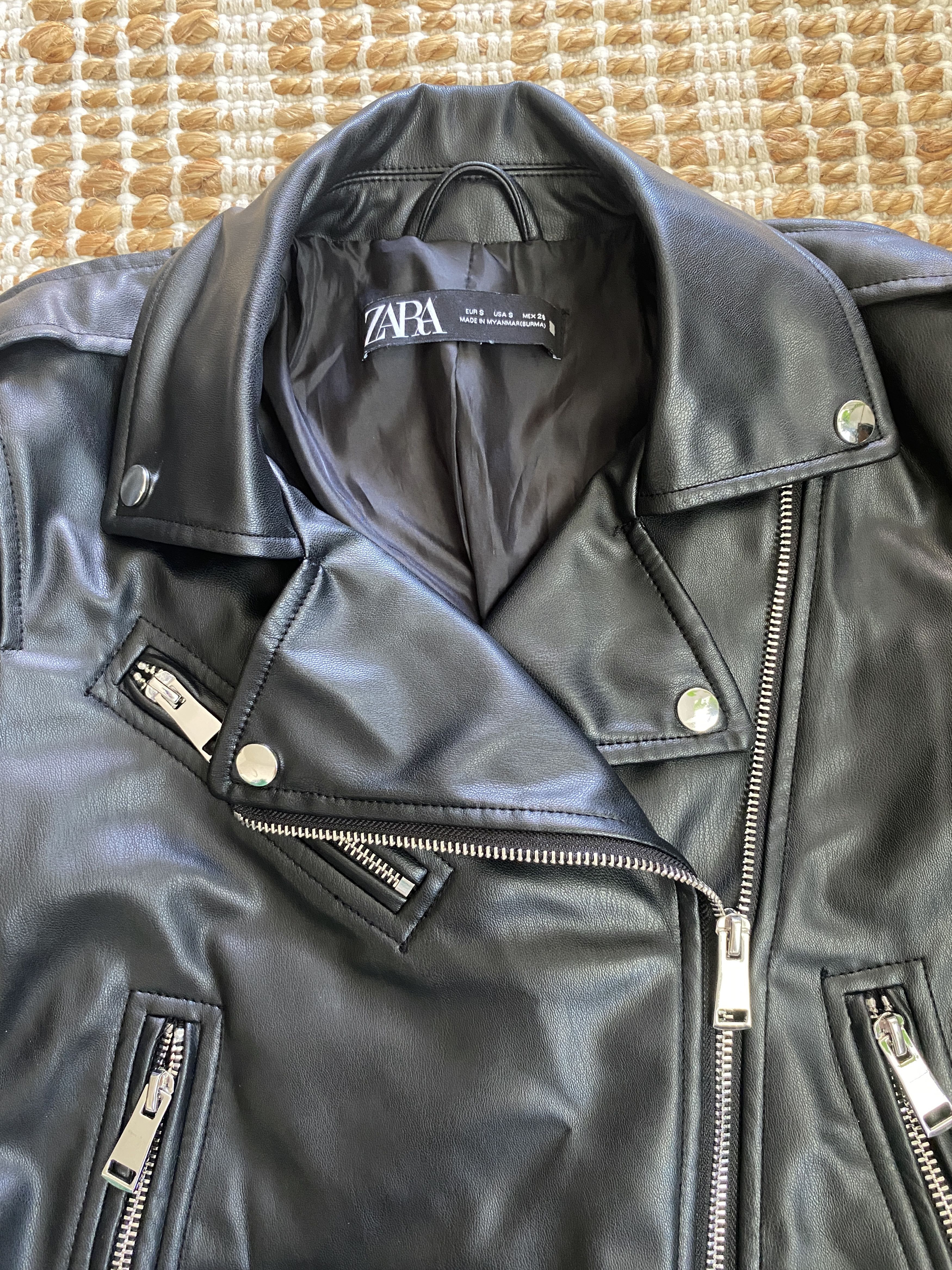 Zara Zara Faux Leather Biker Jacket – Black Size S / US 4 / IT 40 - 7 Thumbnail