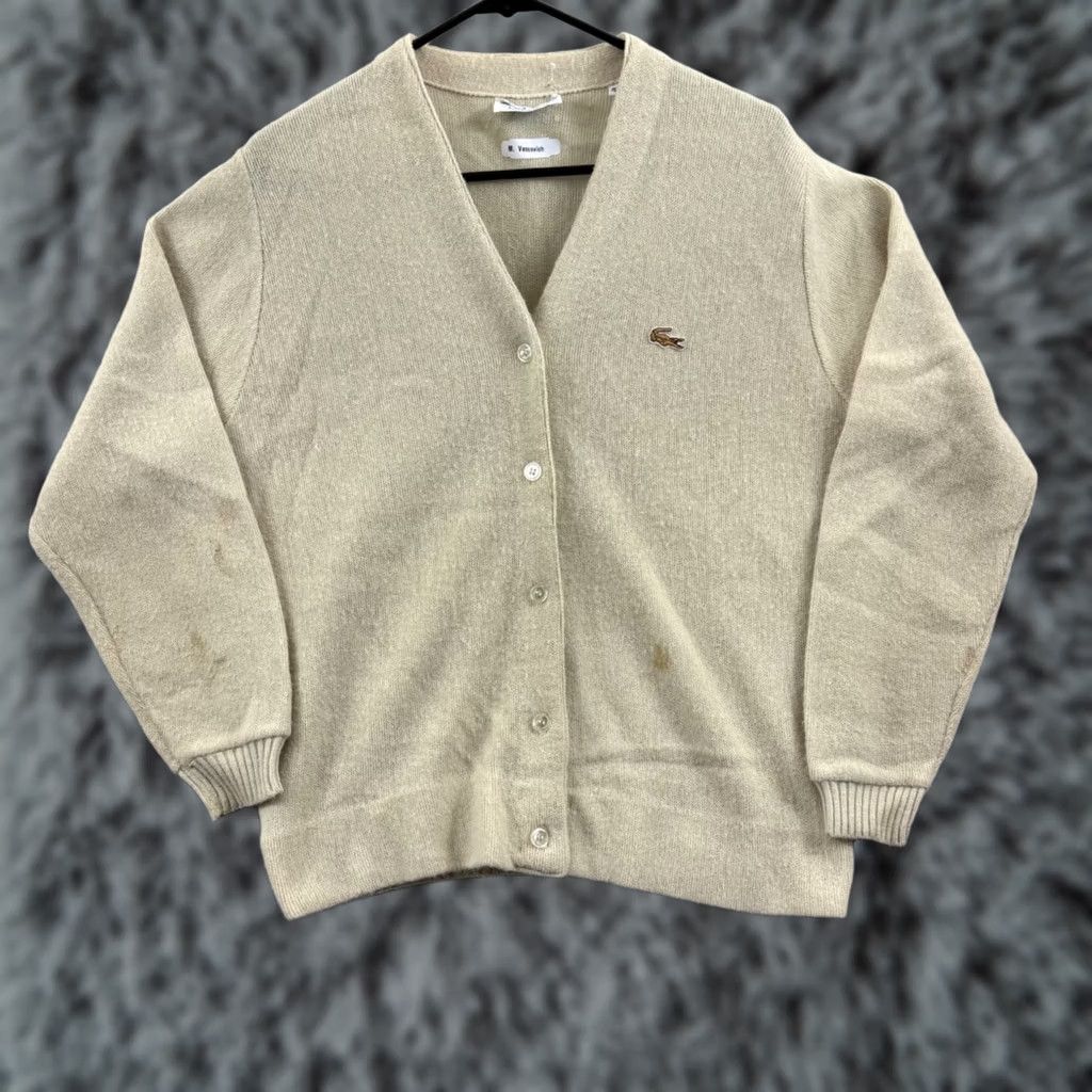 Lacoste VINTAGE Lacoste Sweater Men Large Beige 70s Long Sleeve Button Cardigan Size US L / EU 52-54 / 3 - 1 Thumbnail