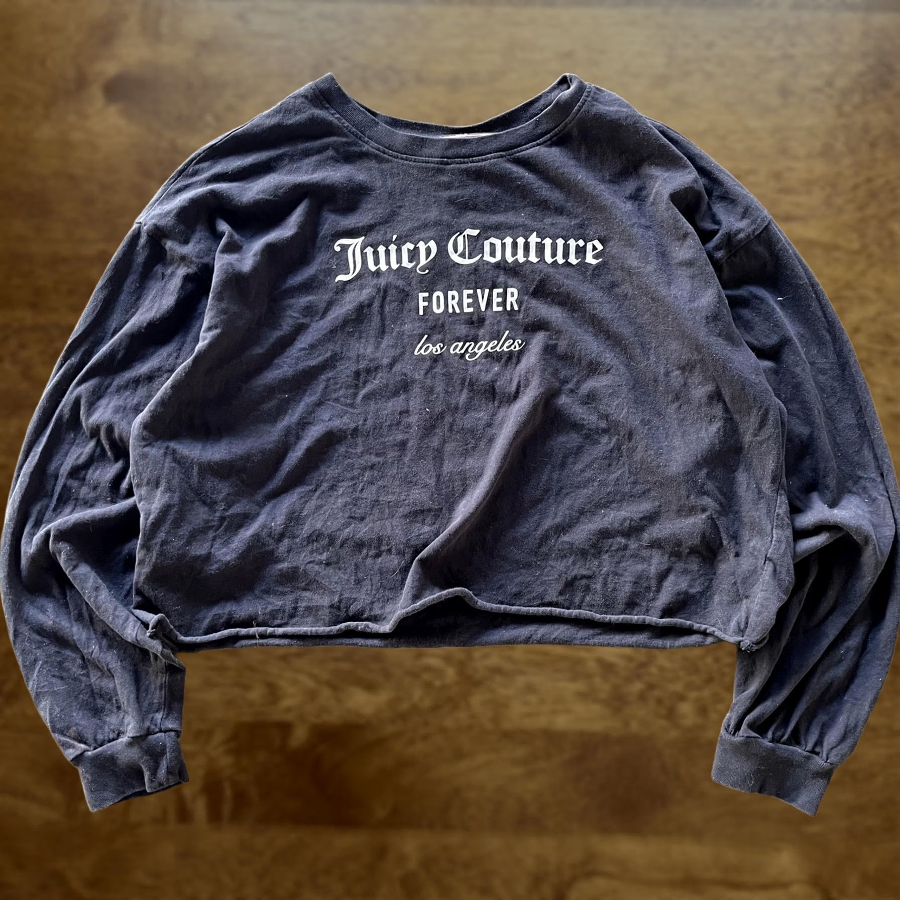 Juicy Couture Juicy Couture Forever 21 Shirt Womens Medium Black Long Sleeve Logo Cropped Crew Neck Pullover Sweatshirt Size M / US 6-8 / IT 42-44 - 1 Thumbnail
