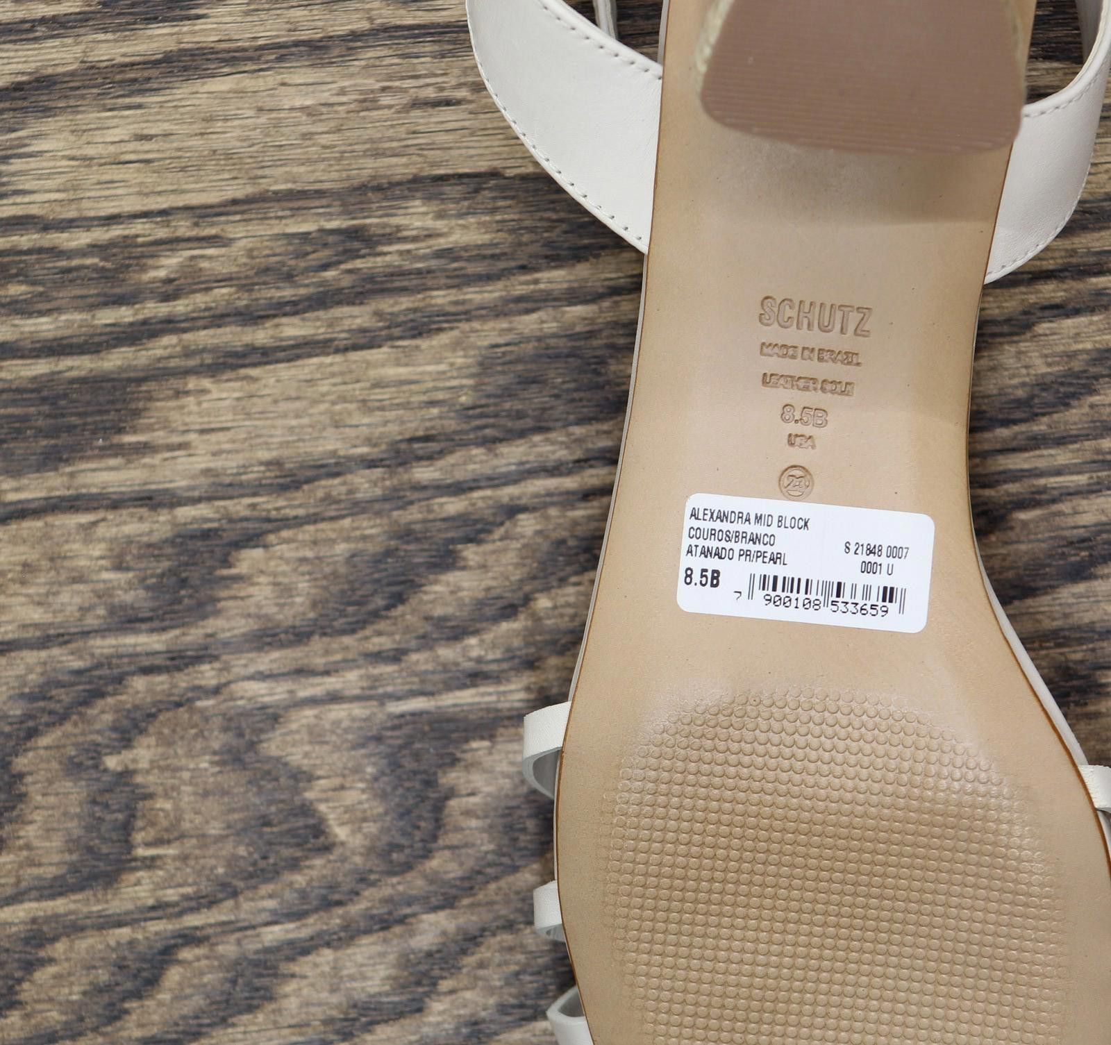 Schutz Alexandra Mid Block Sandals Pearl Off White 8.5b