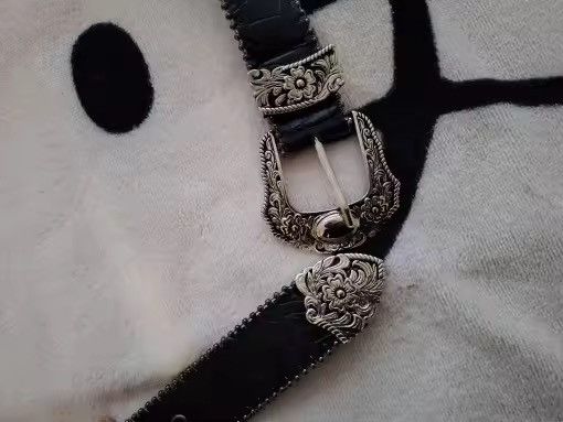 Japanese Brand 122 cm Y2k grunge western crocodile print black belt Size 34 - 5 Thumbnail