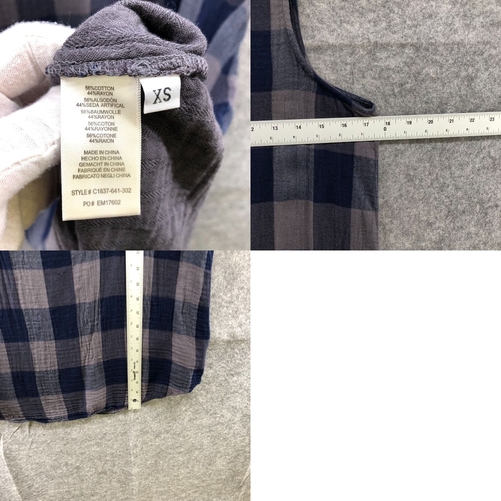 CLOT Cloth & Stone Plaid Mini Dress Sleeveless XS Gray Gauze Mock Neck Casual Womens Dress Size XS / US 0-2 / IT 36-38 - 8 Thumbnail