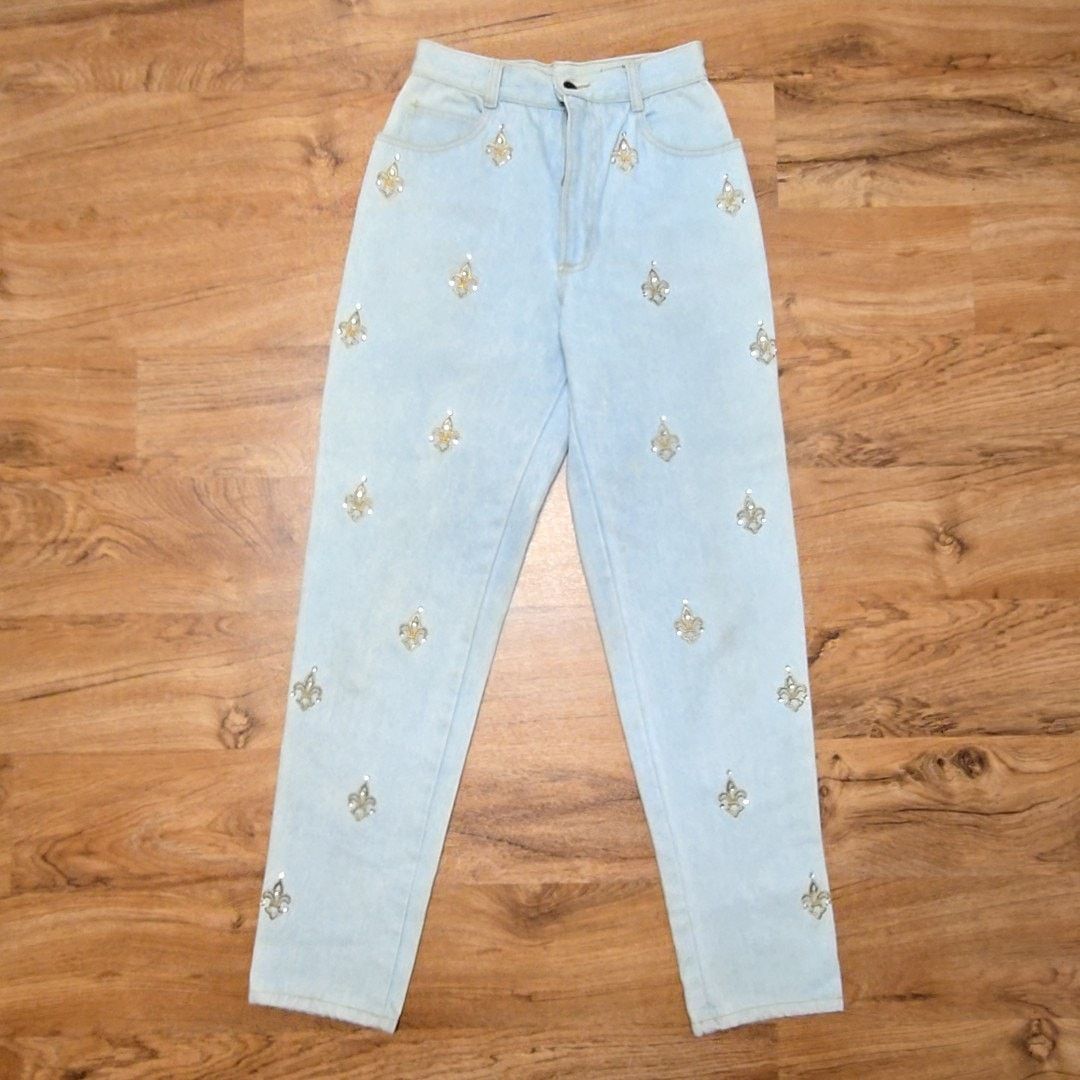 Monique Lhuillier Vintage Monique Fleur De Lis Embroidered Jeans 7/8 Size 30" / US 8 / IT 44 - 1 Thumbnail
