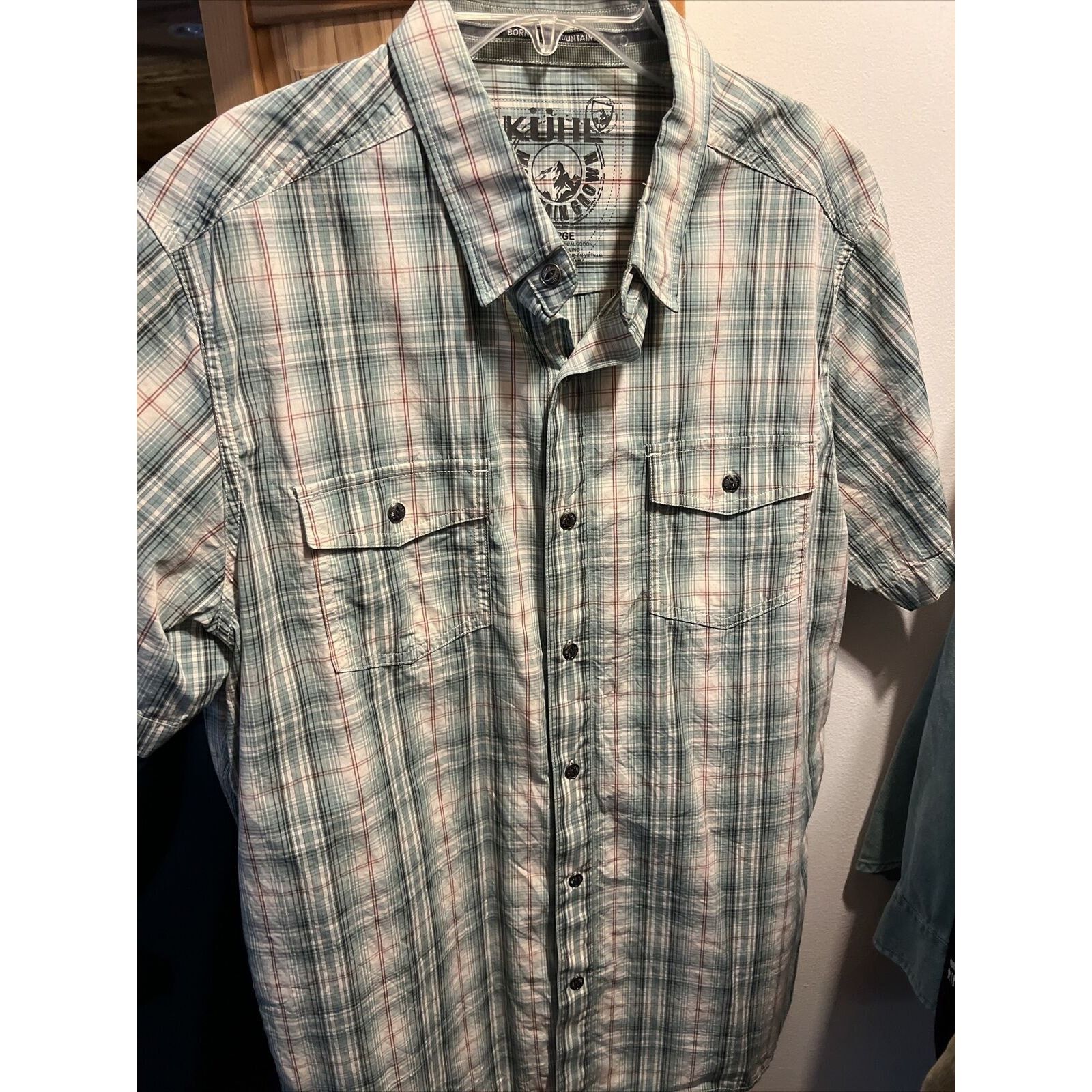 Kuhl Kuhl Men's L Blue Check SS Button Pocket Cotton Linen Shirt Size US L / EU 52-54 / 3 - 10 Thumbnail