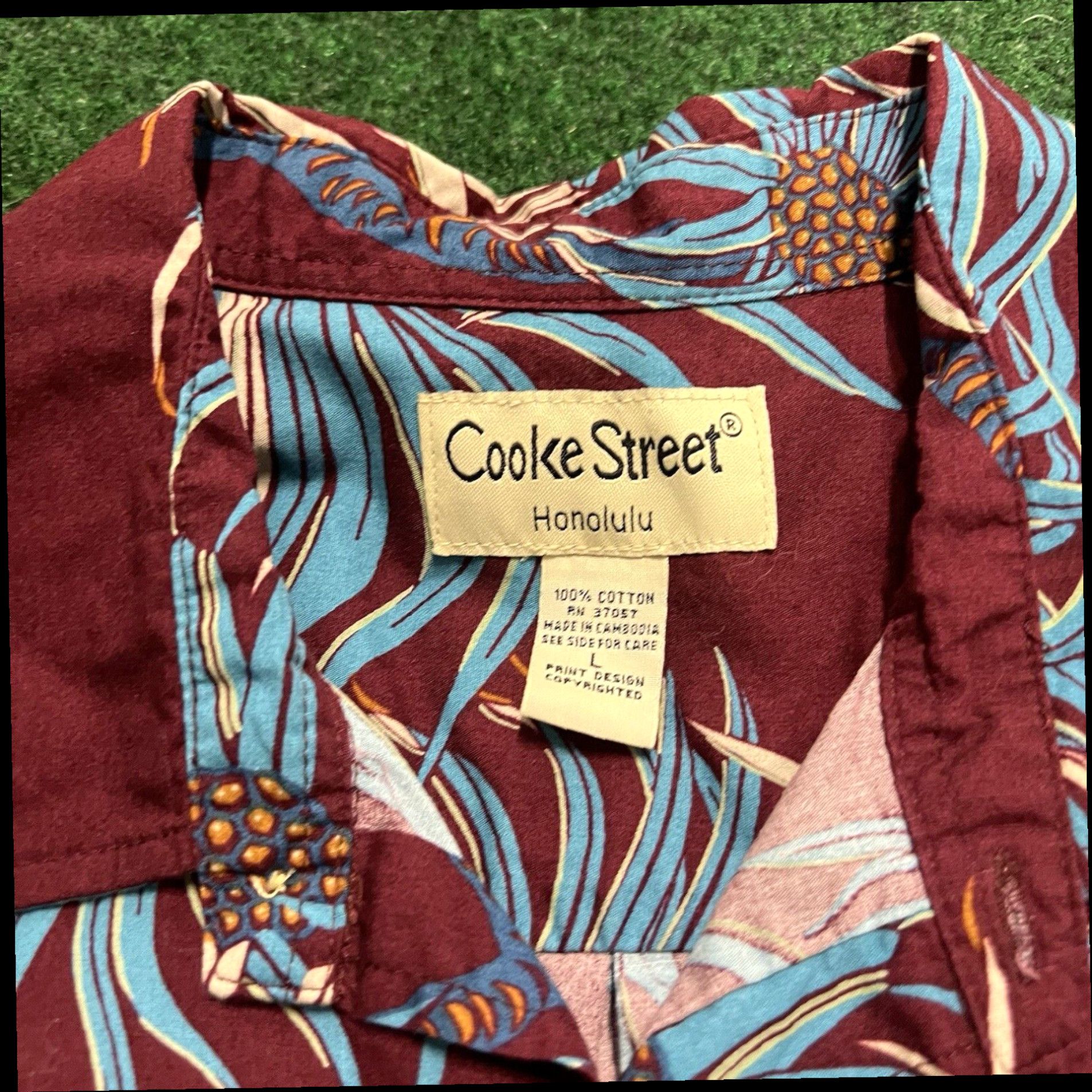 Vintage COOKE STREET Men's Size Large Print Red Hawaiian Shirt Cotton Summer Beach Palms Size US L / EU 52-54 / 3 - 3 Thumbnail