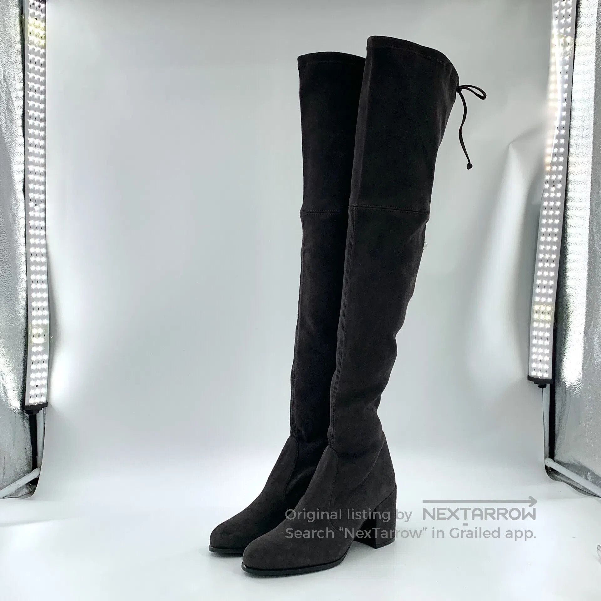 Swarovski SW Grey Round Toe Suede Chunky Heel Tall Boots| Size US 7 / IT 37 - 1 Thumbnail