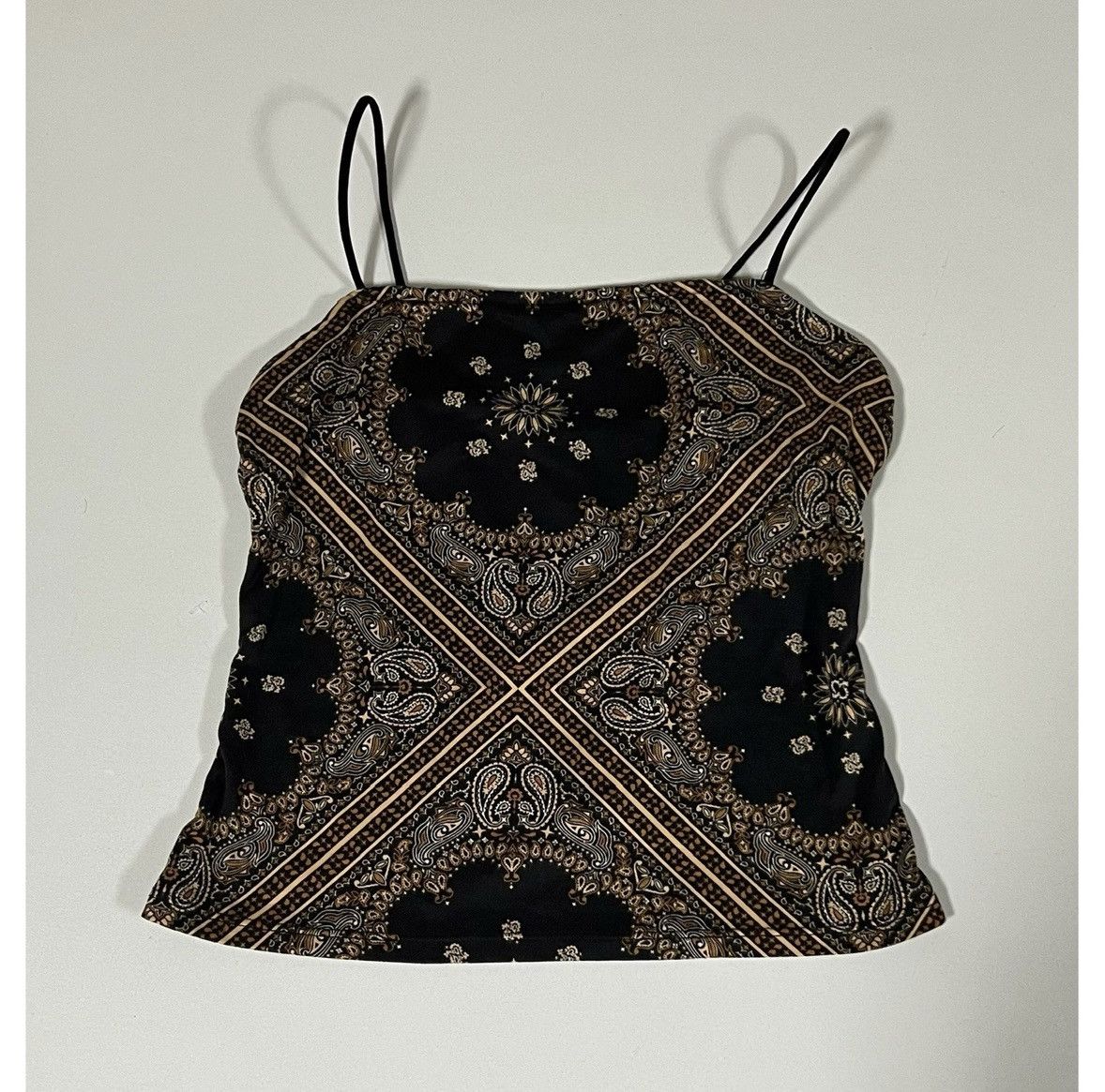 Vintage Black Bandana Paisley Tank Top Shirt Cami Camisole Size S 🖤 Size S / US 4 / IT 40 - 2 Thumbnail